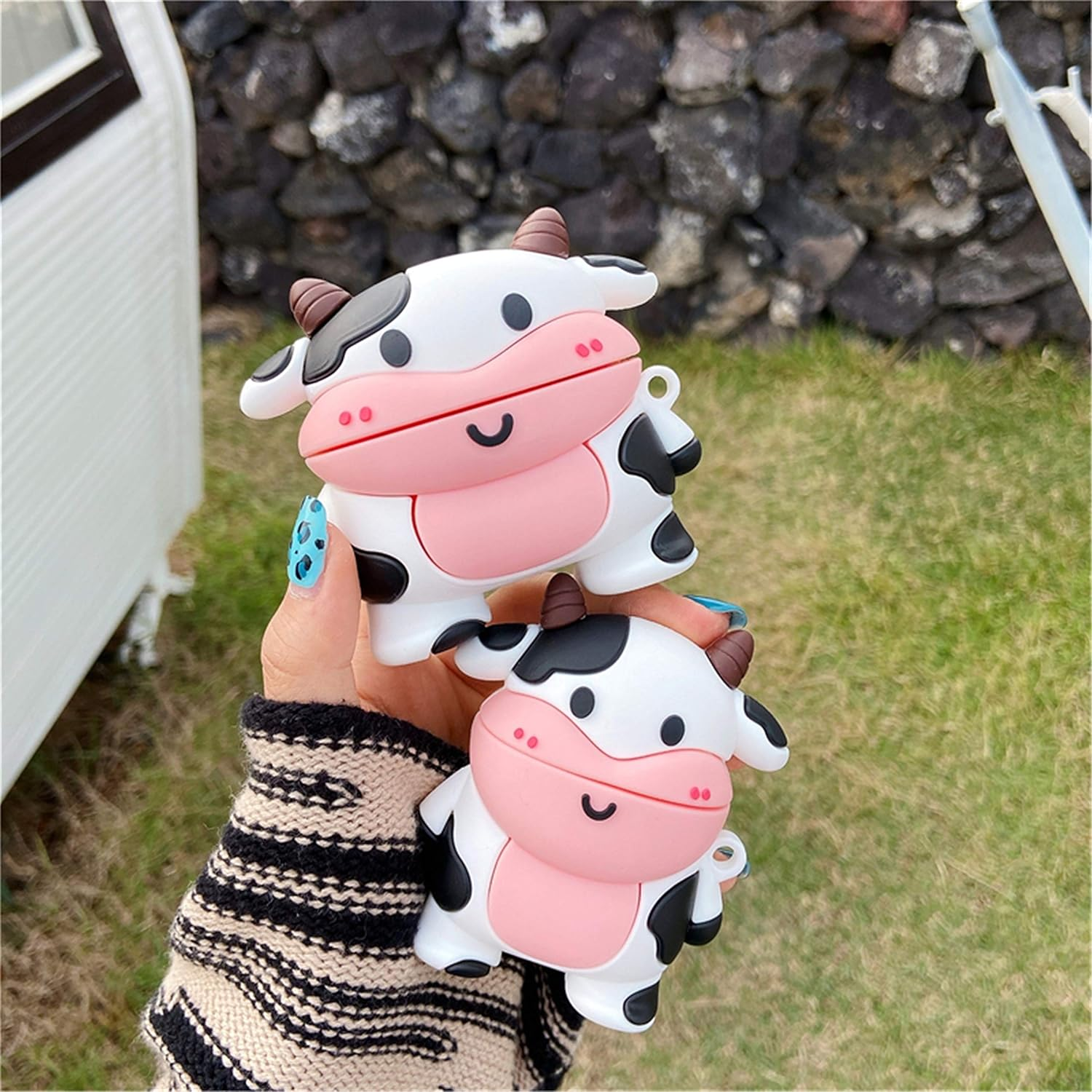 Jowhep Case for Airpod Pro 2019 Cartoon Design Cute Kawaii 3D Silicone Cover Keychain Fashion Funny Animal Soft Protective for Air Pods Pro Girls Kids Women Shell Cases for Airpods Pro (Smile Cow) image number 3