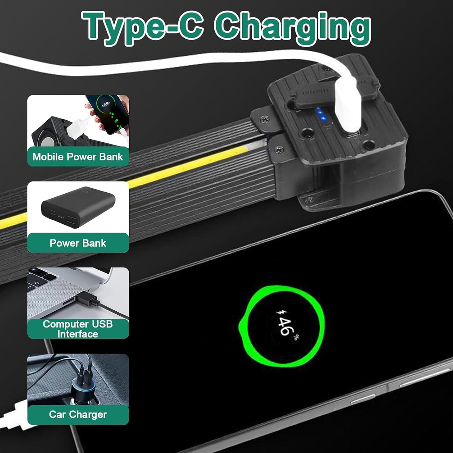 Gym Lamp, Portable Magnetic Work Light, USB Rechargeable LED Work Light with 7Th Gear Dimming, 180&deg; Rotate Foldable Hang Hook Camping Light, Flashlight Bar Hand Lamp for Car Repair image number 1