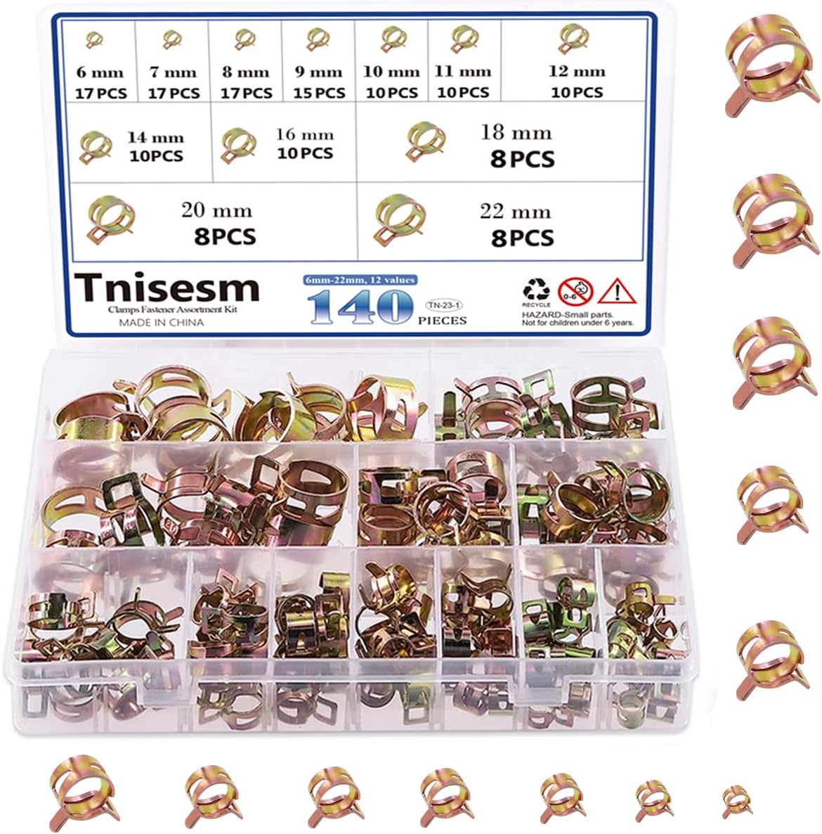 Tnisesm 310Pcs 5-13Mm 9 Size Spring Clips Clamps Assortment Kit, Fuel Line Hose Tubing Spring Clips Clamps for Motorcycle Scooter ATV
