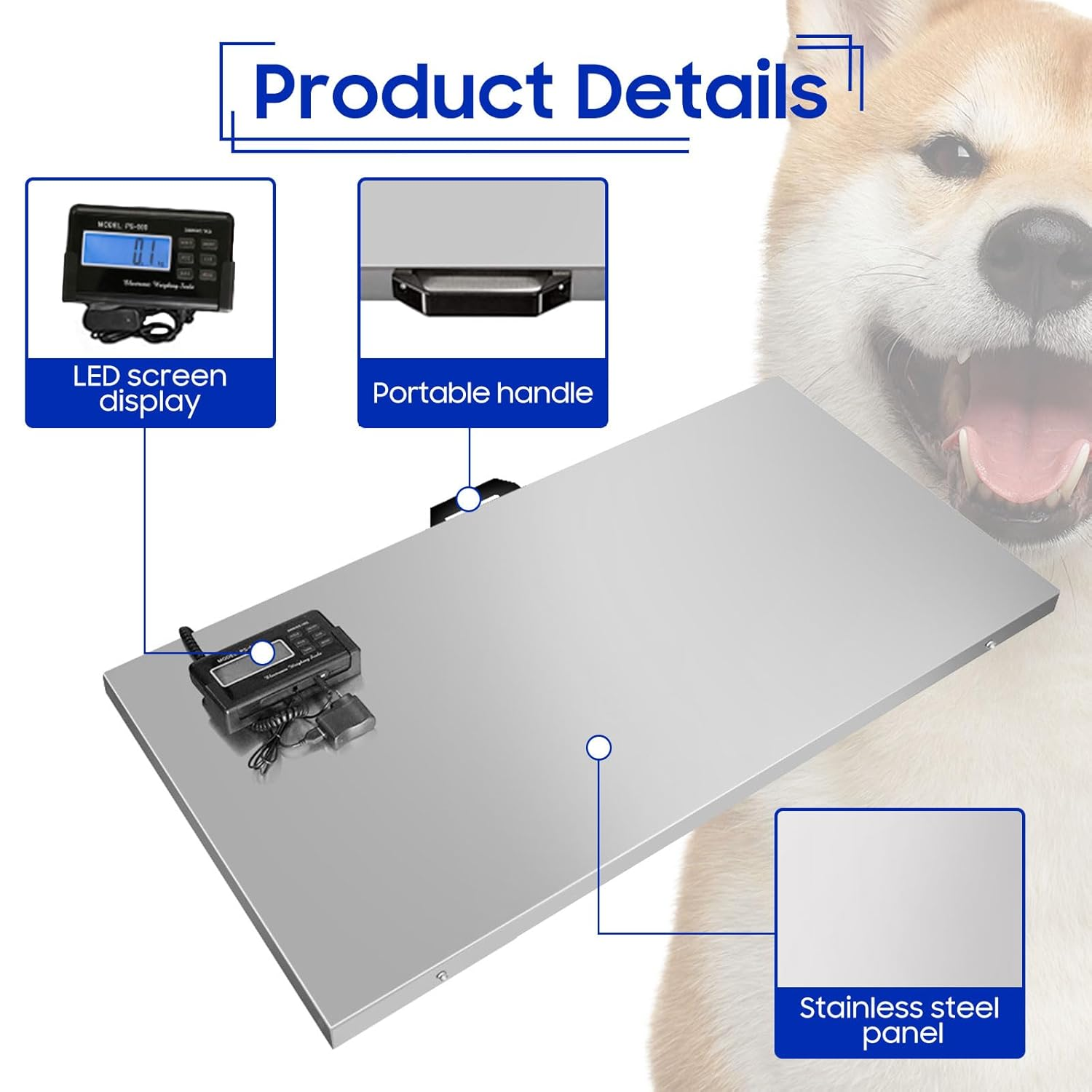 1100Lbs X 0.2Lbs Digital Livestock Scale Large Pet Weight Scale Stainless Steel Platform Electronic Heavy Duty Postal Shipping Scale for Large Dog Sheep Goat Pig Sheep Cattle image number 2