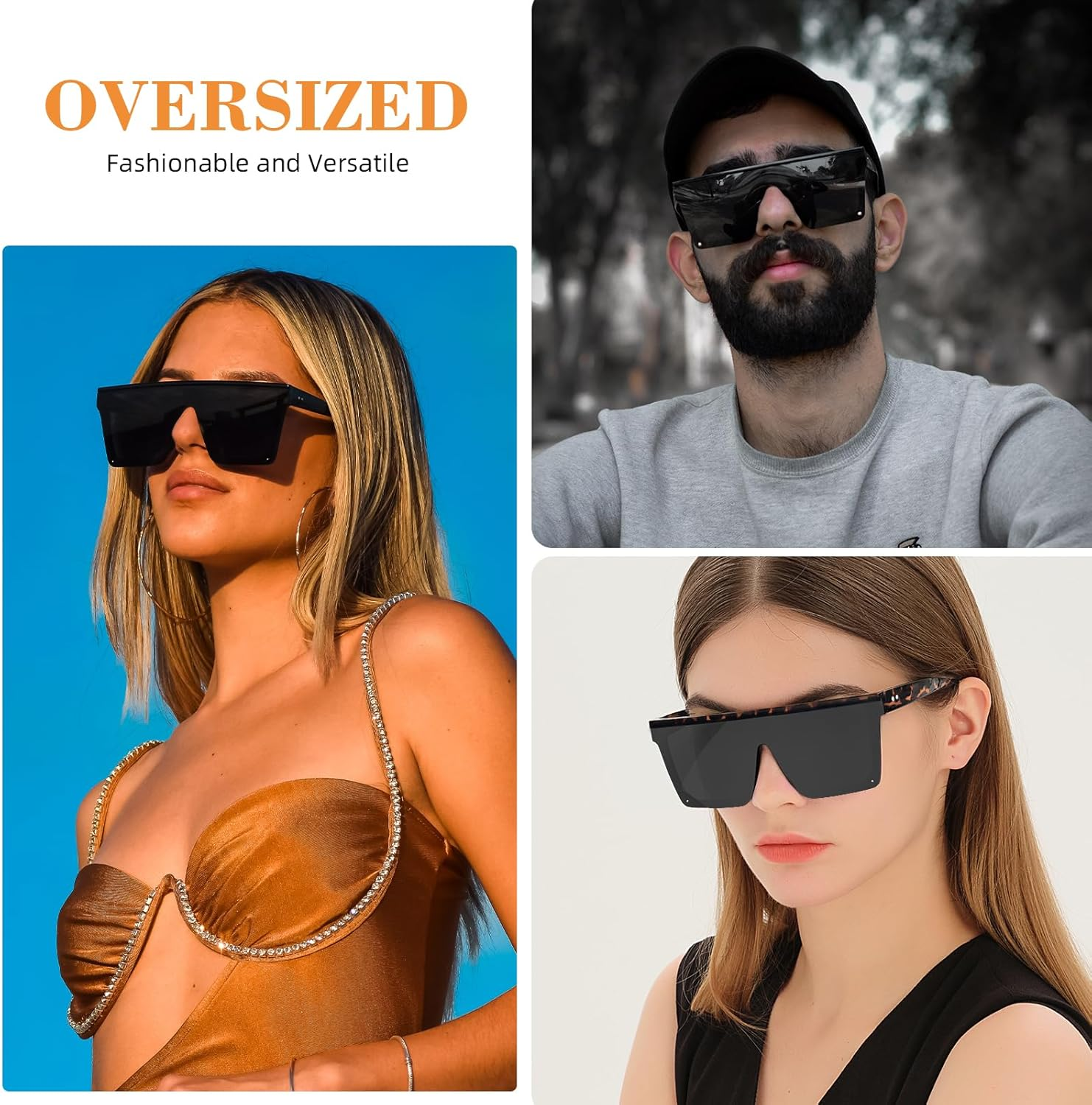 2 Pair Square Flat Top Sunglasses for Women Men, Big Fashion Oversized Rimless Shades Large Mirrored Sunnies