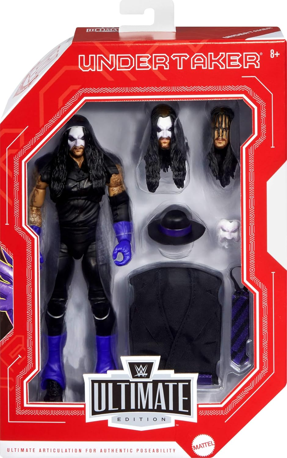 Mattel WWE Legends Ultimate Edition Action Figure & Accessories Set, Undertaker 6-Inch Collectible with Swappable Heads & Hands image number 2