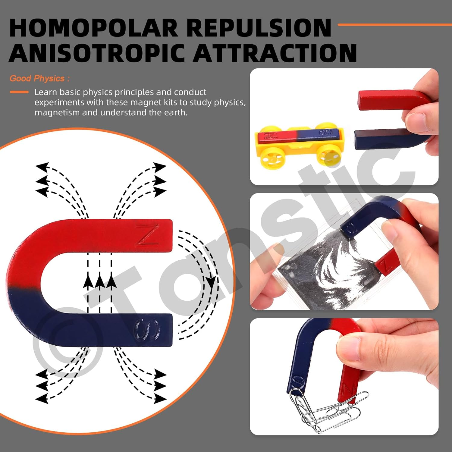 Tanstic 53Pcs Science Magnet Kit Physics Electromagnet Experiment Set Electricity and Magnetism Science Kit Science Magnet Set for Education Science Experiment image number 3