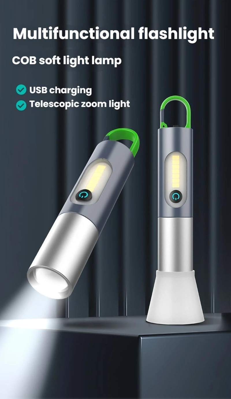 Traittion Zoomable LED Flashlight,Multifunctional Rechargeable LED Camping Flashlight with 4 Lighting Modes,1800Ma Large Capacity Battery,Ip68 Waterproof,1000 Lumens Brightness,For Home,Camping (3Pcs)