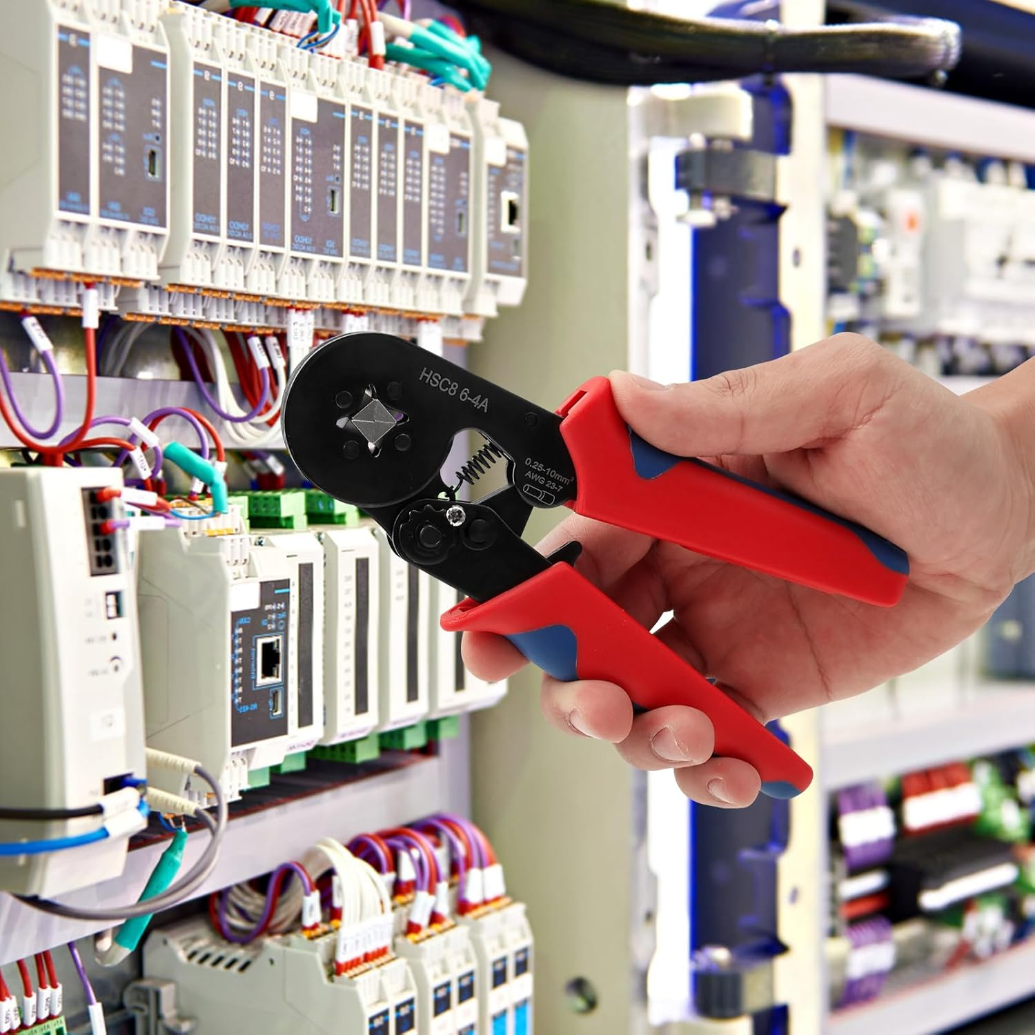 Ferrule Crimping Tool Kit AWG23-7 (0.25-10 Mm&sup2;) Hexagonal Ferrule Crimping Pliers Self-Adjustable Crimper Plier Set with 1200PCS Terminal Connector Sleeves (1)