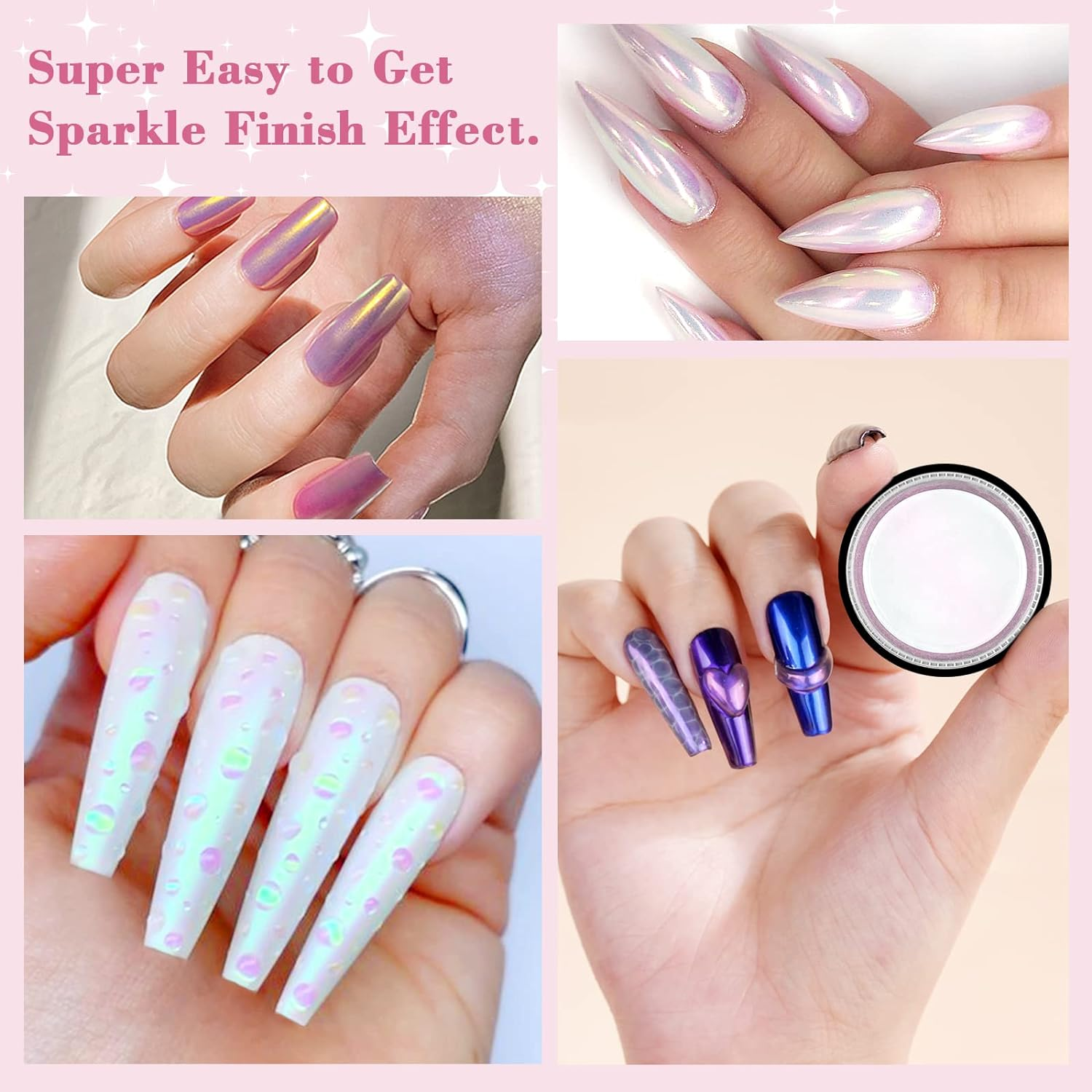 SAVILAND Aurora Chrome Nail Powder Set - 12 Colors Mermaid Nail Chrome Powder Mirror Effect Nail Glitter White Pearl Chrome Powder for Nails Art Decoration Salon & Home DIY image number 1