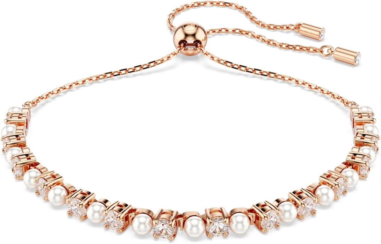 Swarovski Matrix Pearl Bracelet Collection, White Crystals and Crystal Pearls in a Rhodium or Rose Gold-Tone Plated Setting