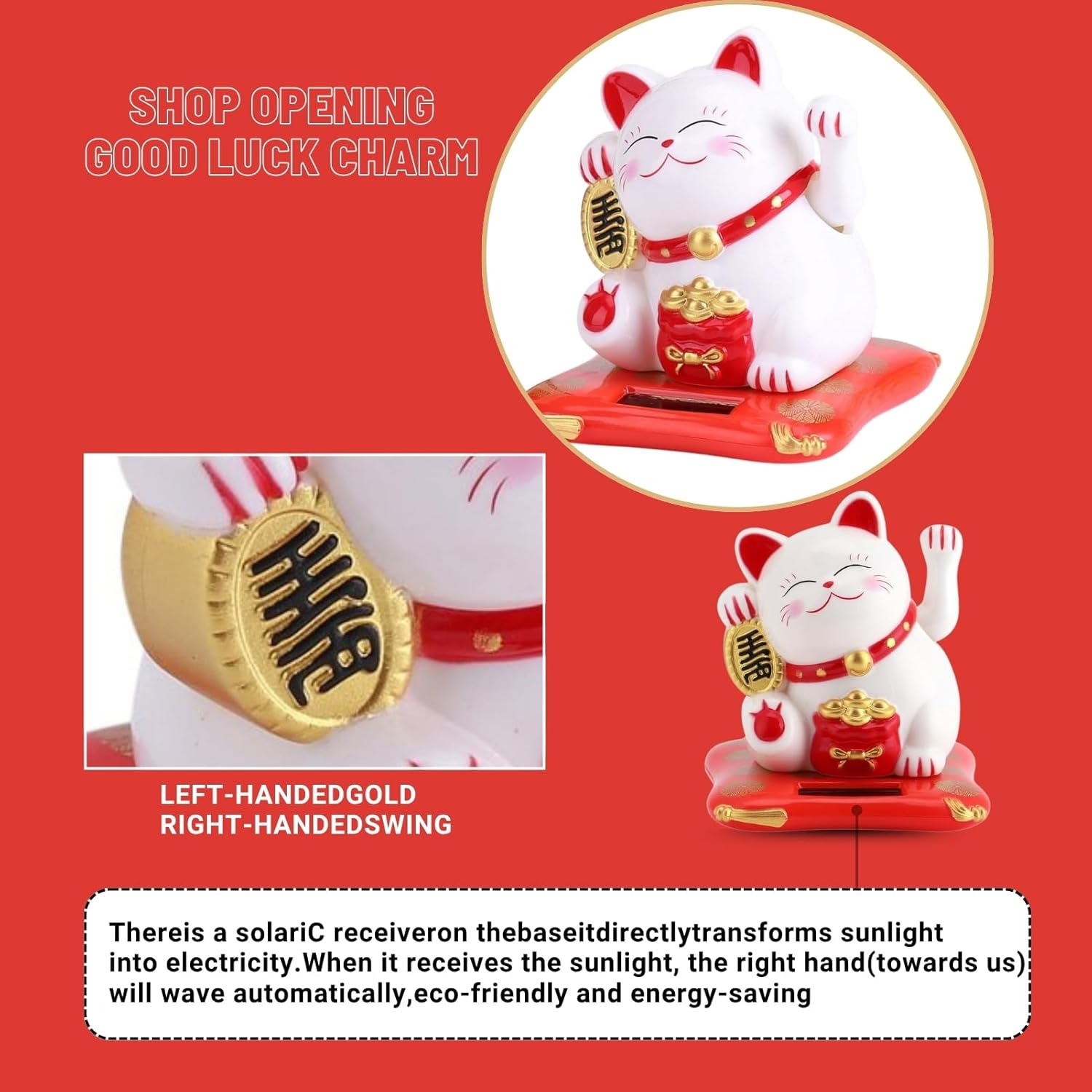 Jadeshay Invitating Cat Solar Powered Cute Waving Cat Good Luck Wealth Invitating Cats Home Car Decoration (White) image number 3