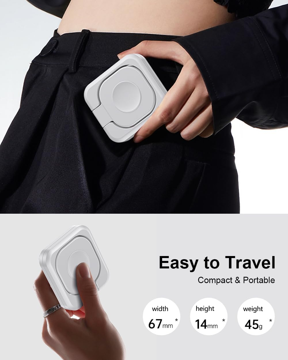 For Apple Watch Magnetic Charging Dock - 5W Wireless Fast Iwatch Charger Stand with USB C Cable, Nightstand Mode, for Apple Watch Ultra 2/10/9/8/7/6/SE/SE2/5/4/3/2, Portable Travel Retractable White image number 4