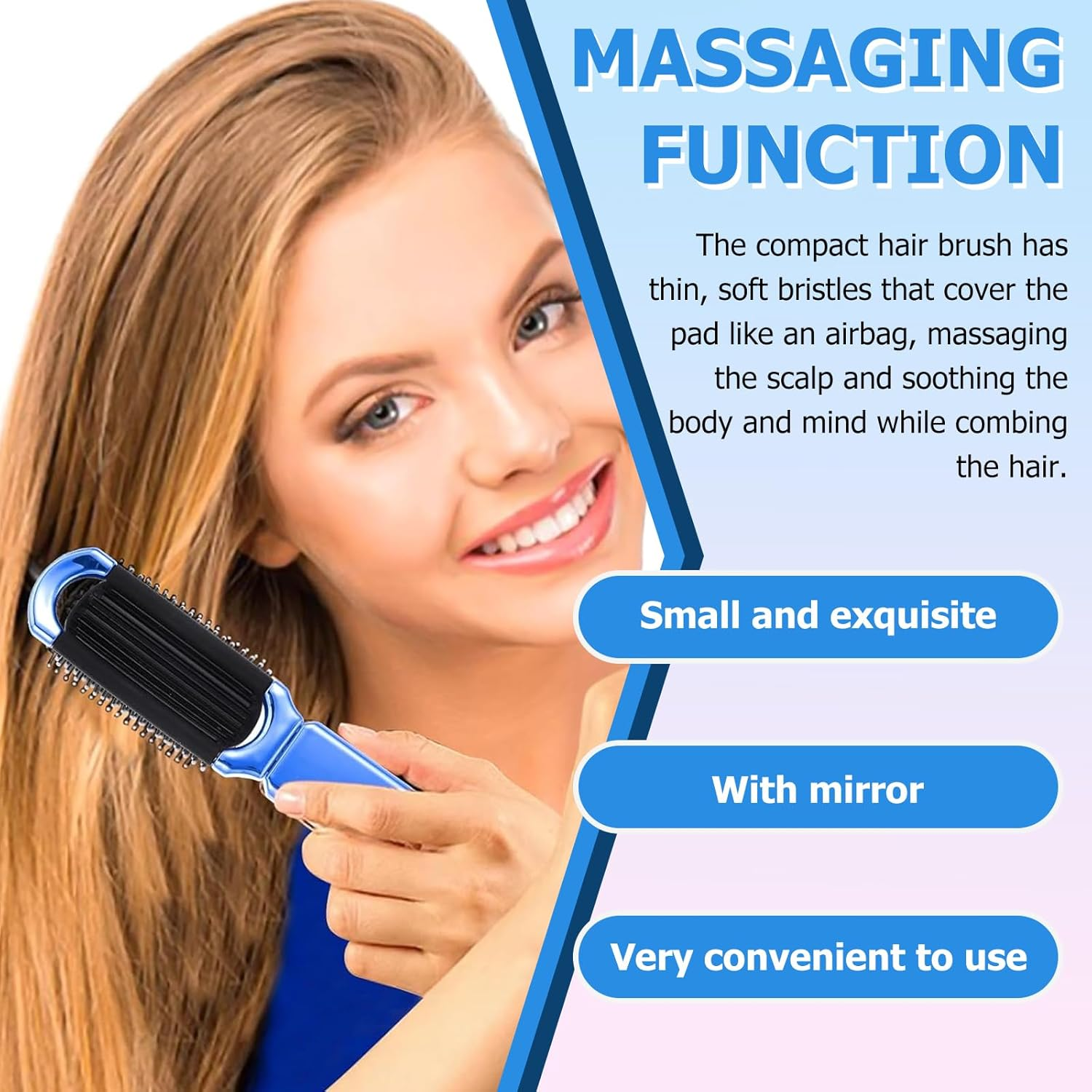 Mini Travel Hair Brush Small Foldable Compact Hair Brush with Mirror and Nylon Bristles Portable Comb for Gym Bag Purse Locker for Women and Men (Sky Blue, 1 Pcs) image number 4