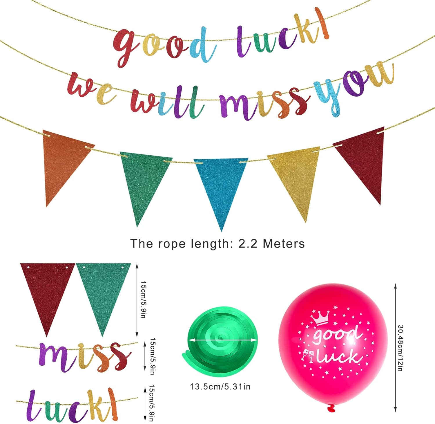 Retirement Decorations, Good Luck We Will Miss You Banner Party Balloons Farewell Banner Triangle Going Away Party Decorations for Coworker Friends Graduation Men Women (Colorful) image number 2