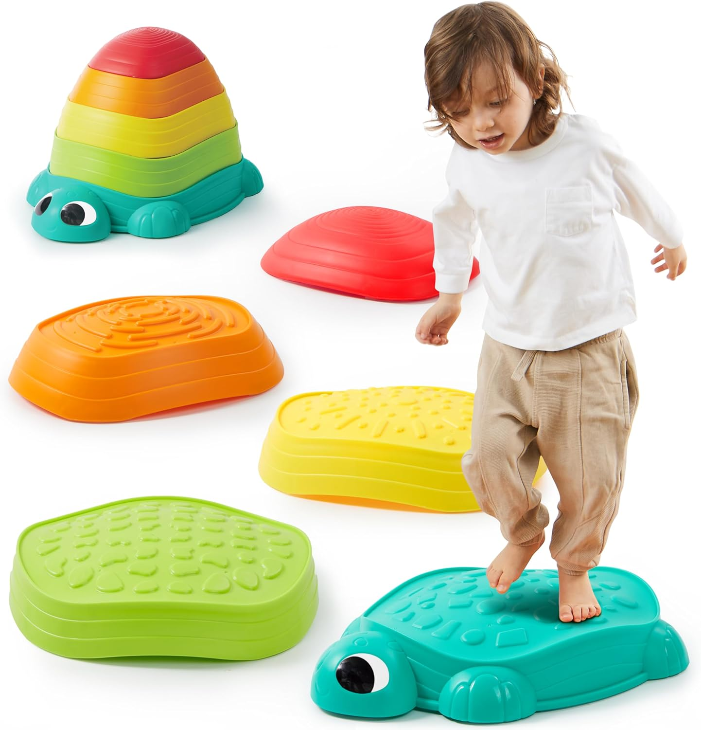 JOYIN 5 Pcs Turtle Balance Stepping Stones, Kids Turtle Path Jumping Stones, Toddler Obstacle Course Coordination Game Toys Indoor or Outdoor Play for Kids Aged 3+ image number 3