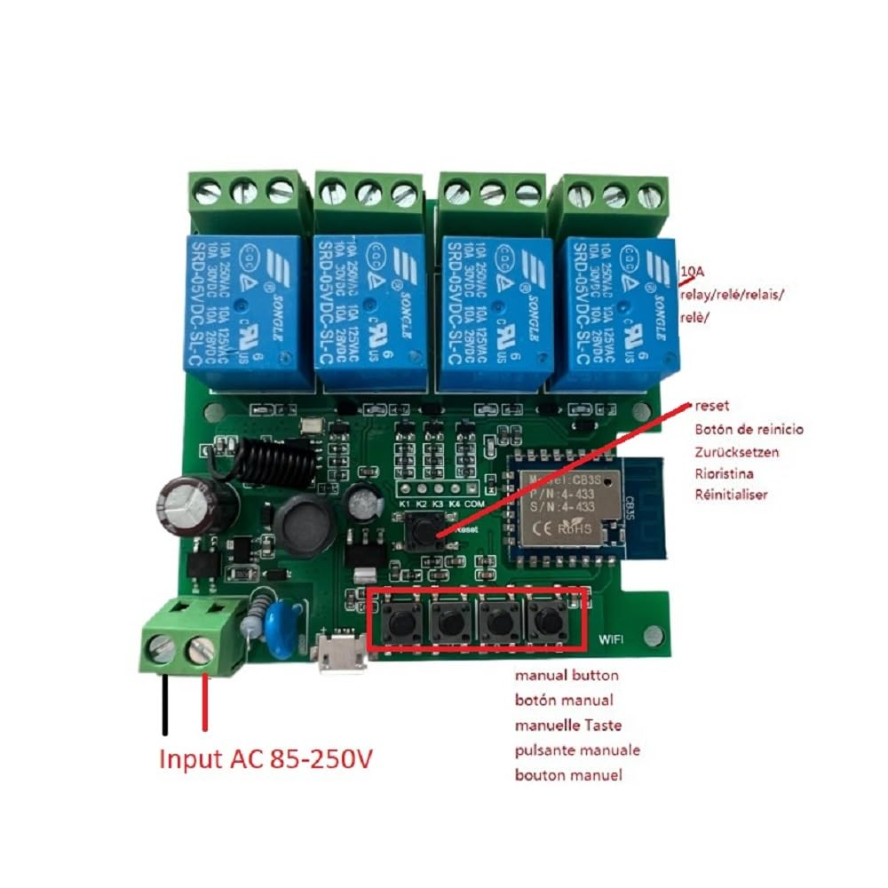 MHCOZY 4 Channel Smart Wifi Wireless Dry Contact Relay Switch Module USB 5V AC 85-250V, Tuya Smart Life App Remote Control, Compatible with Alexa Google Home image number 3