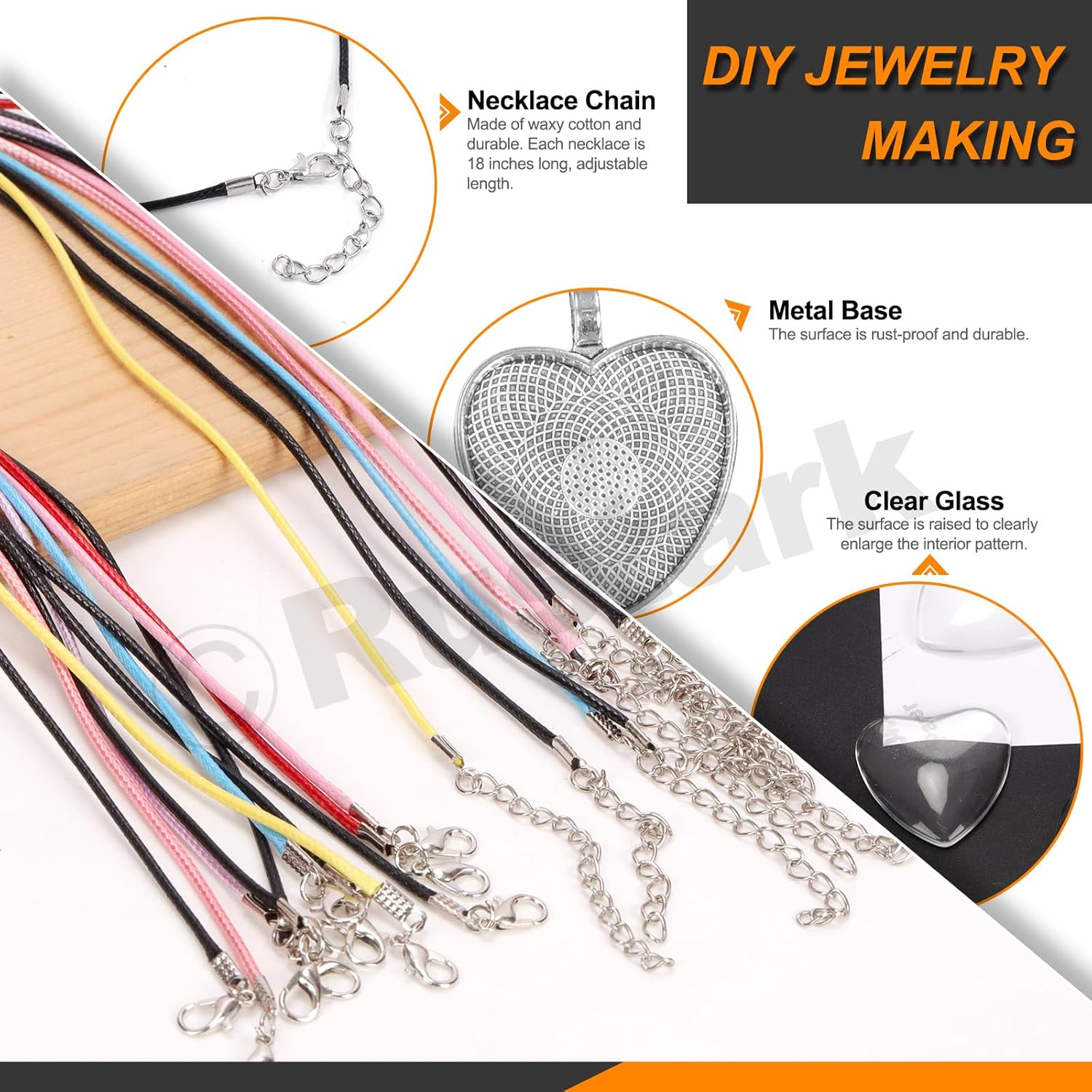 Rustark 100Pcs 5 Styles Pendant Trays Assortment Kit round Pendants Trays Set with Clear Glass Cabochon for Jewelry Making Crafting DIY Making image number 1