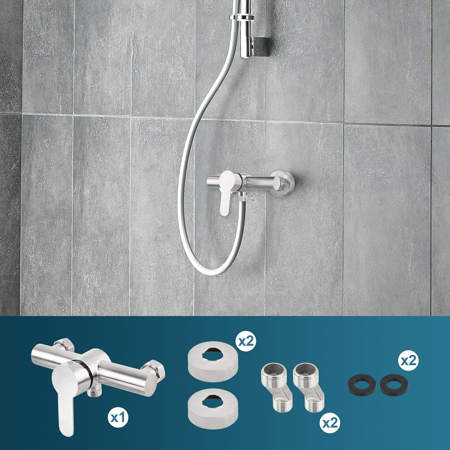 Shower Faucet, Wall Mounted Shower Mixer Valve, Bath Tap, Wall Mounted Mixer Tap 304 Stainless Steel, Single Lever Shower Mixer with Mounting Accessories for Hot and Cold Water image number 4