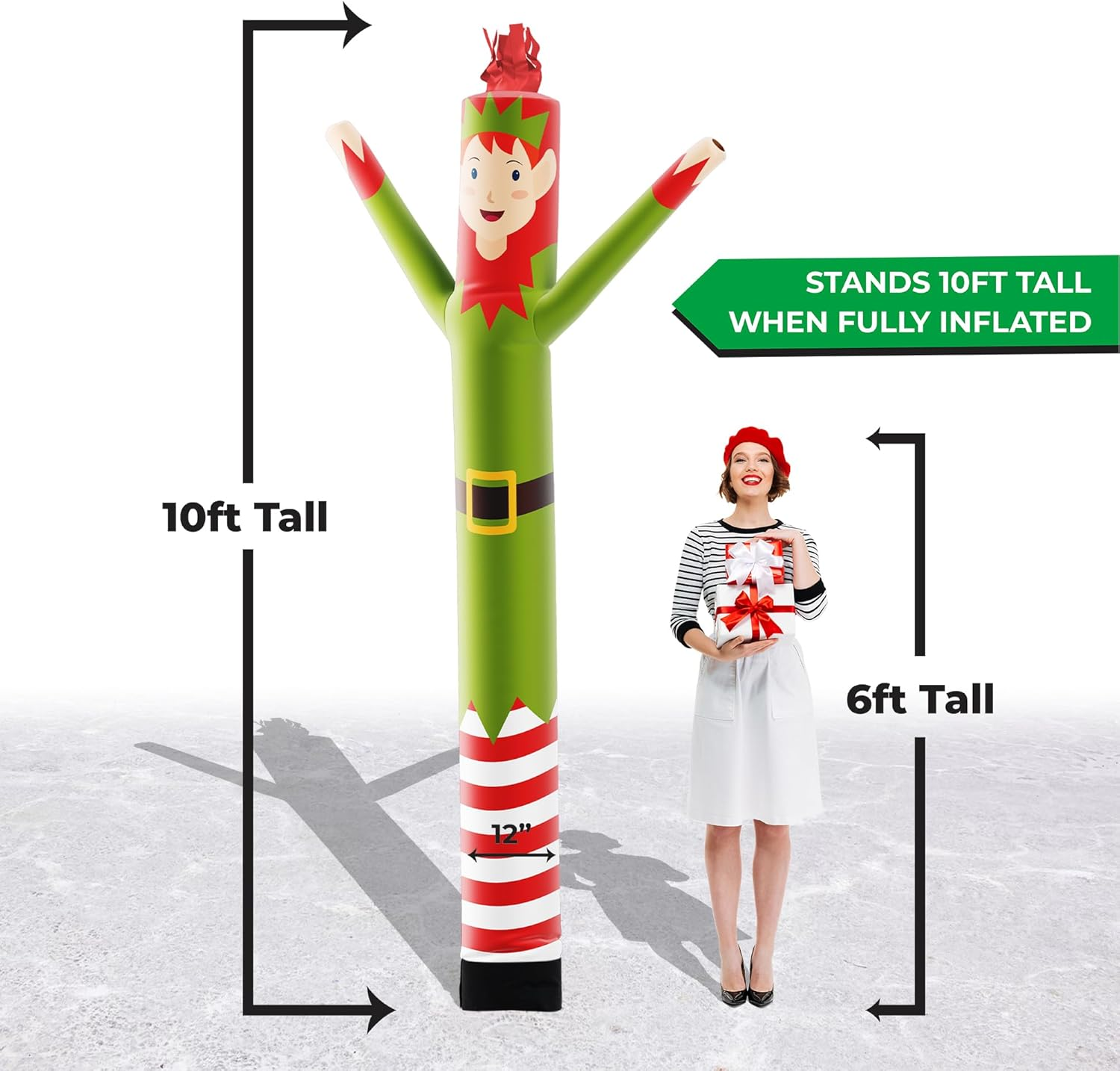 Lookourway Air Dancers Inflatable Tube Man Attachment - 10Ft Elf Wacky Waving Inflatable Tube Guy - Christmas Holiday Promotion - (No Blower) image number 3
