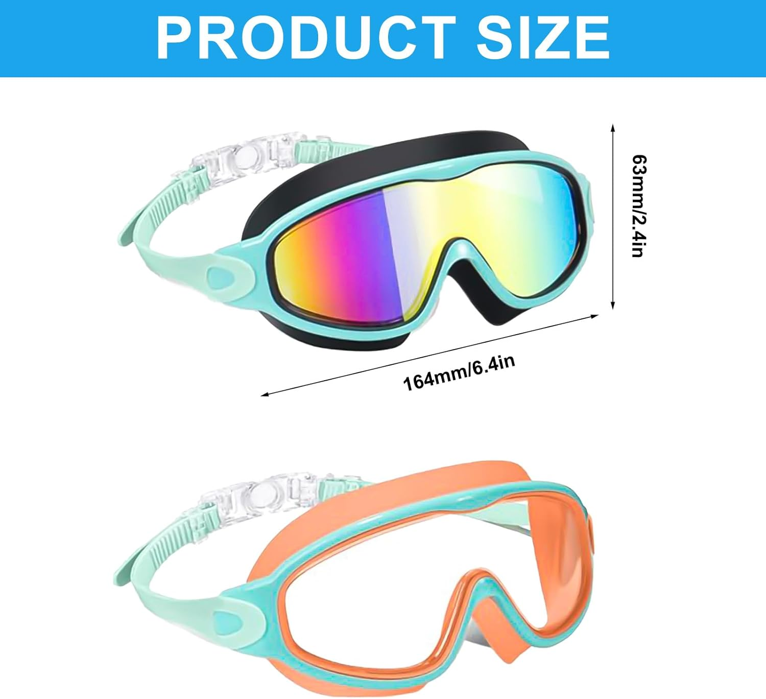 Swim Goggles for Kids 2 Pack, Anti-Fog UV Protection No Leak Swimming Goggles for Boys and Girls Ages 3-15, Adjustable Wide View Goggles with Nose Clip & Ear Plugs image number 1