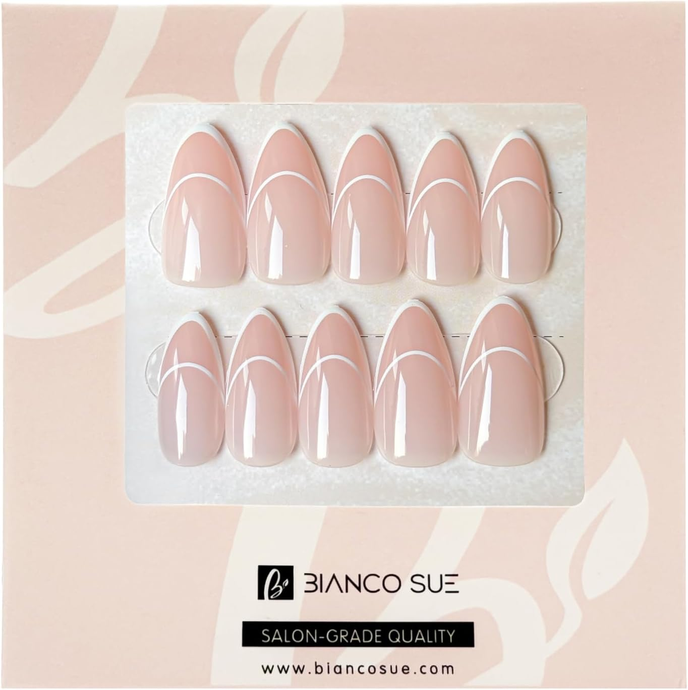 Chic Curve| Bianco Sue Press-On Nails | White Line French Almond False Nails, Reusable Stick-On Fake Nails with Adhesive Tabs and Glue | Salon-Grade Quality | Transparent Storage Box | 15 Sizes - 30 Nail Kit image number 4