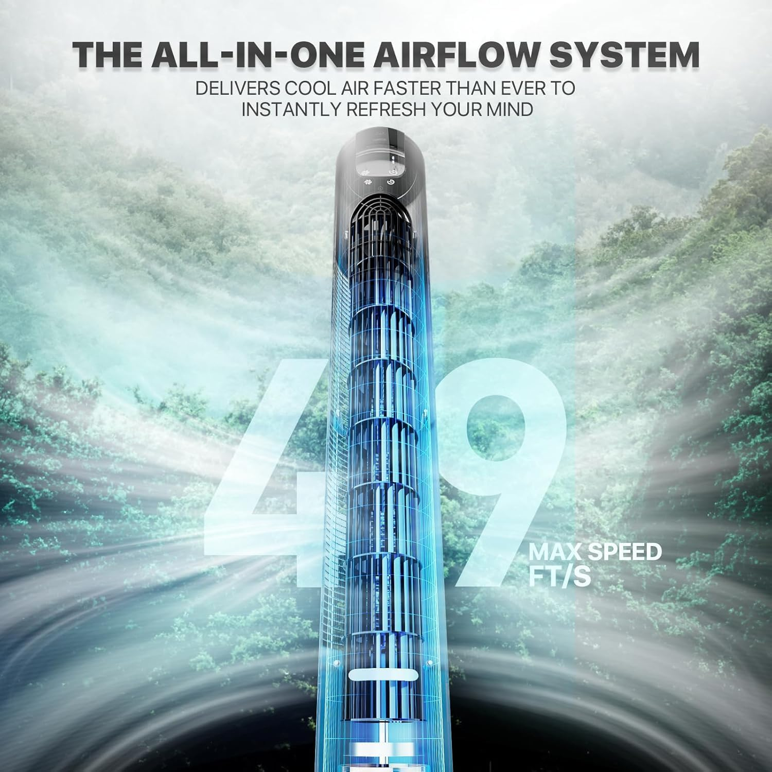 115CM Oscillating Quiet Tower Fan with Remote Control 8 Speeds 12H Timer Portable LED Display,Dc,20 Db,15M/S Electric Air Circulator Cooling Floor Standing Fan for Home Bedroom Office Living Room image number 2