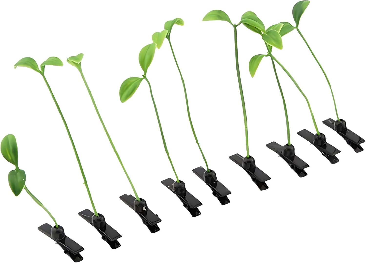 Set of 9 Eco Grass Hair Claws - Natural Look Bean Sprout Hair Clips Funny Leaf Accessories for Ponytail and Braids