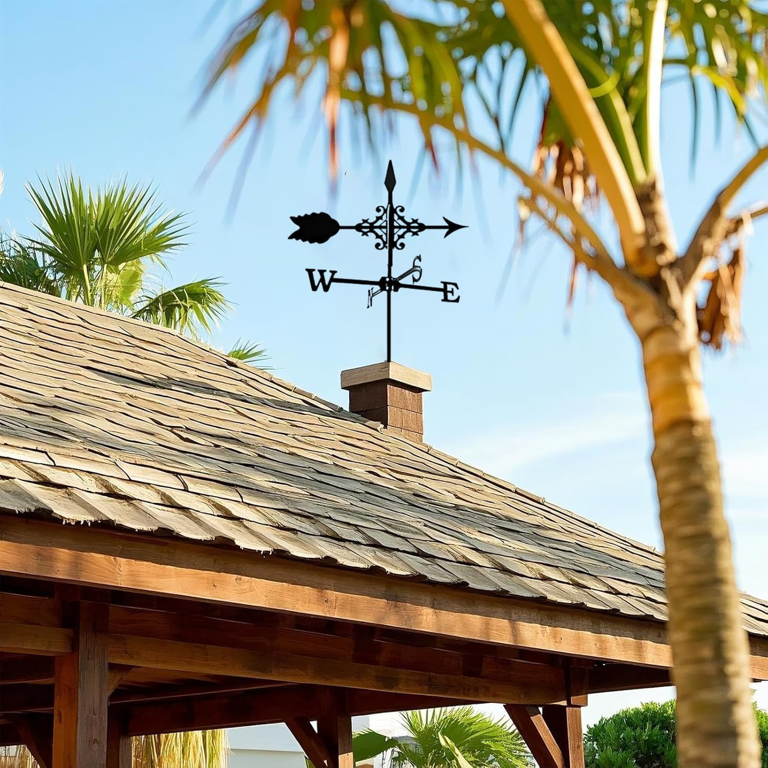 Black Metal Outdoor Weather Vane with Arrow Ornament, Wind Direction Indicator for Garden, Yard, Roof Mount image number 4