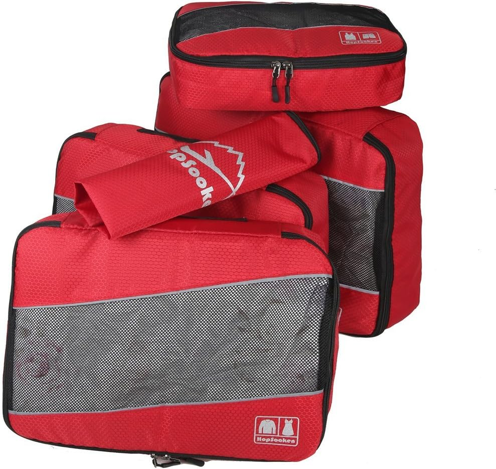 Hopsooken 5 Set Packing Cubes for Travel Large Suitcase Luggage Organizer Bags Travel Accessories Vacation 4 Cubes 1 Laundry Pouch Bag, Red, Large image number 3