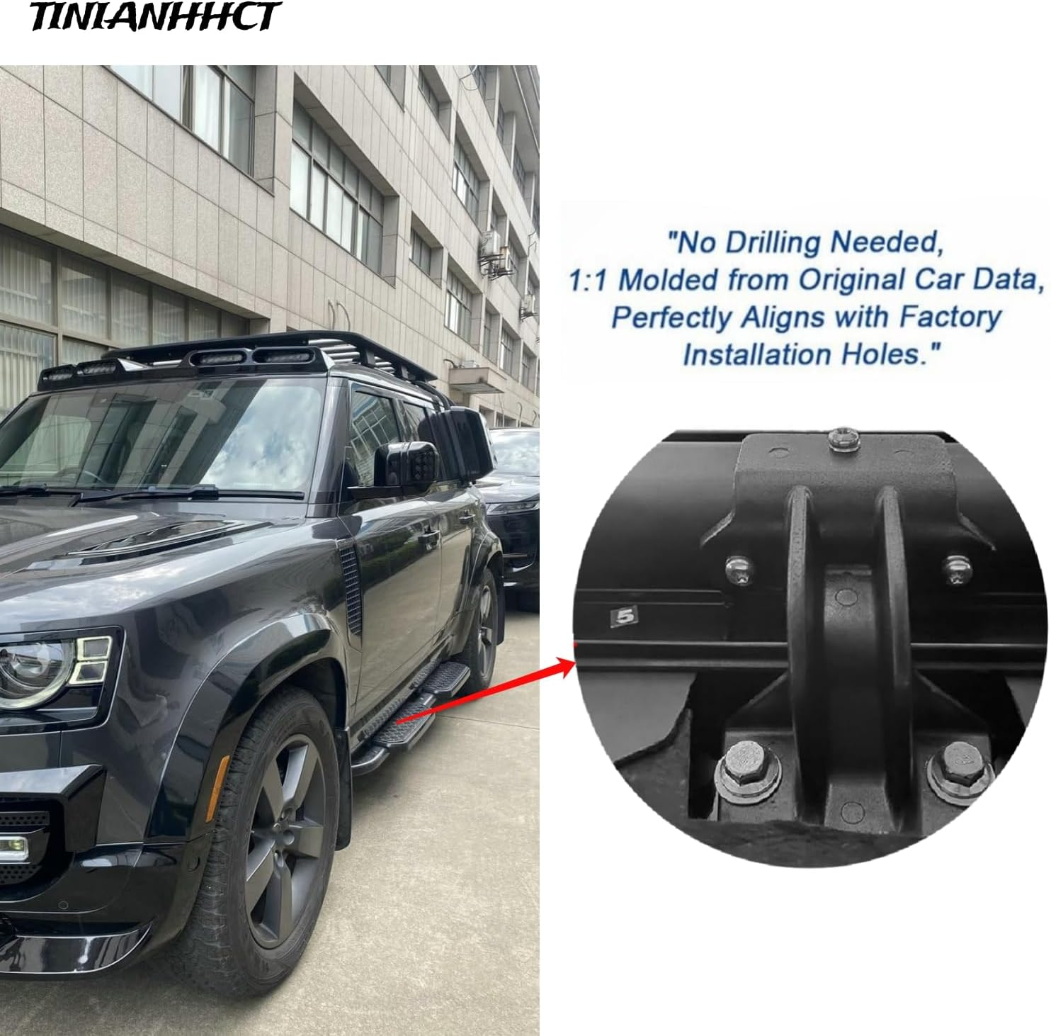 Running Boards Fits for LR Defender 110 130 4Dr 2020 2021 2022 2023 2024 2025 Side Step (No Drilling Required) image number 5