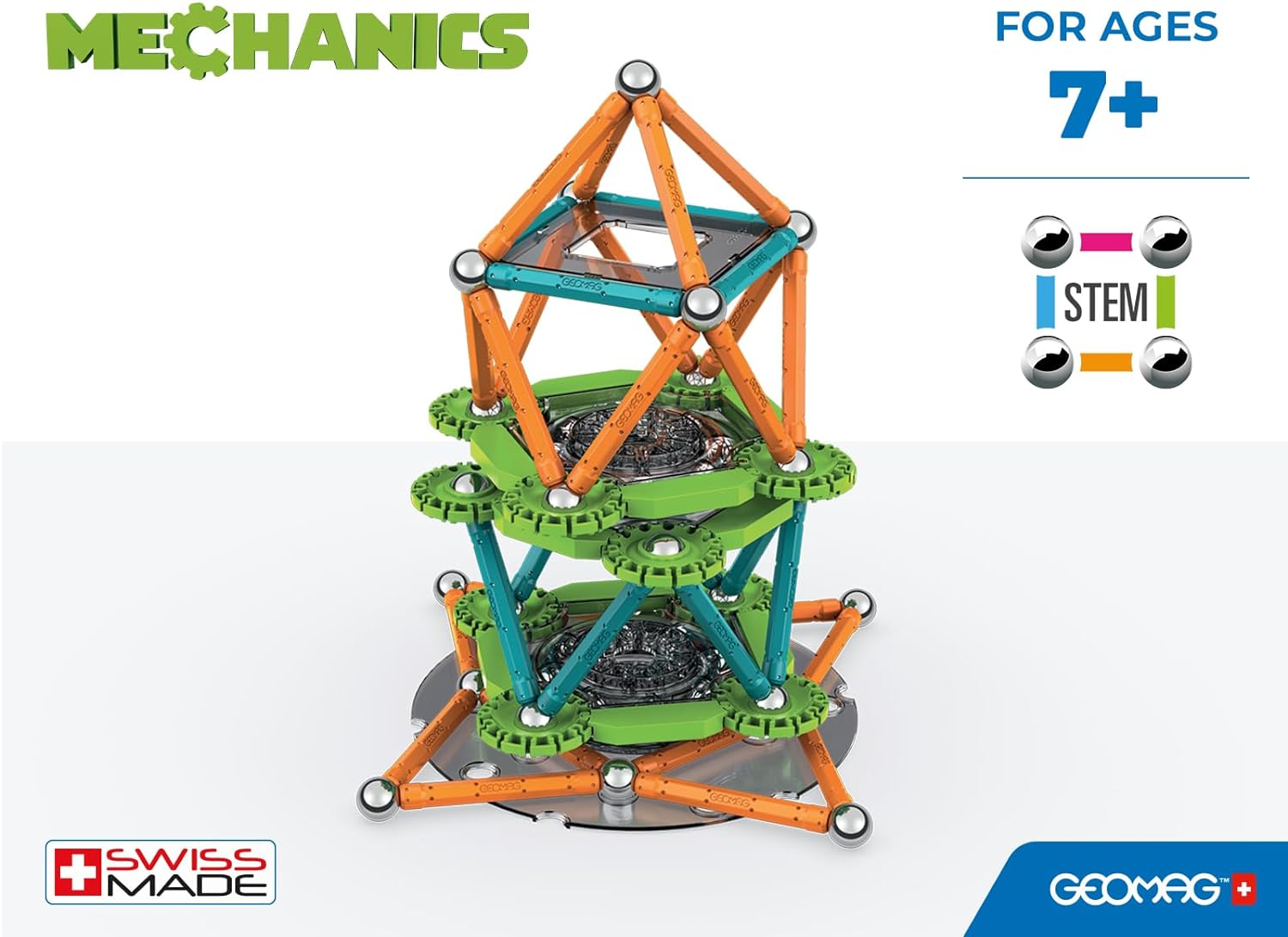 Geomag - Mechanics Motion Magnetic Gears - Educational and Creative Game for Children - Magnetic Building Blocks, Recycled Plastic - Set of 160 Pieces, Multi-Coloured, 768 image number 5