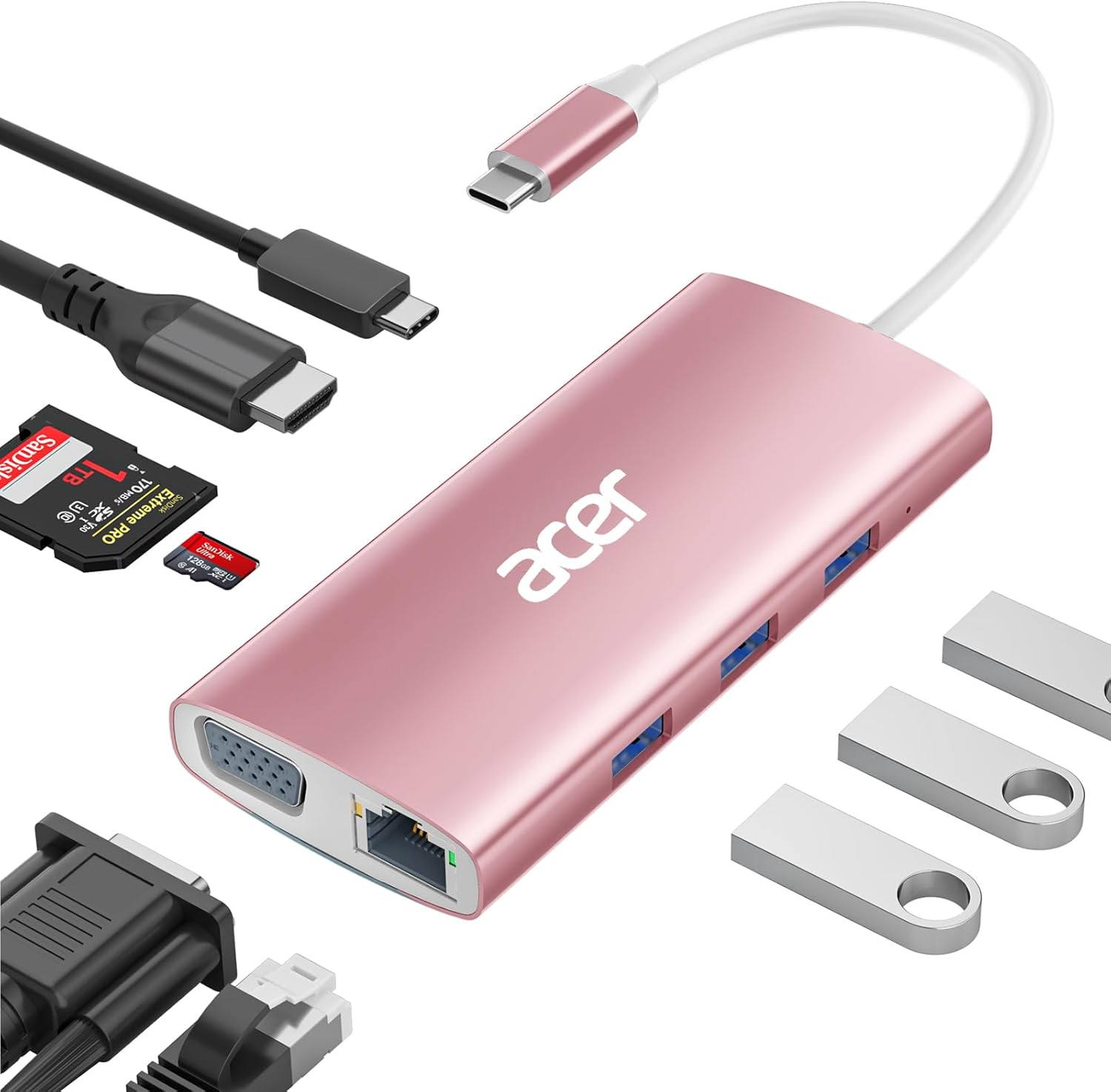 Acer USB C Docking Station Dual Monitor,9-In-1 USB C Hub with 4K Hdmi,Vga,Gigabit Ethernet,100W PD Charging,3 USB-A Data Ports,Sd/Tf Card Reader for Pc,Laptop,Macbook Air/Pro,Ipad