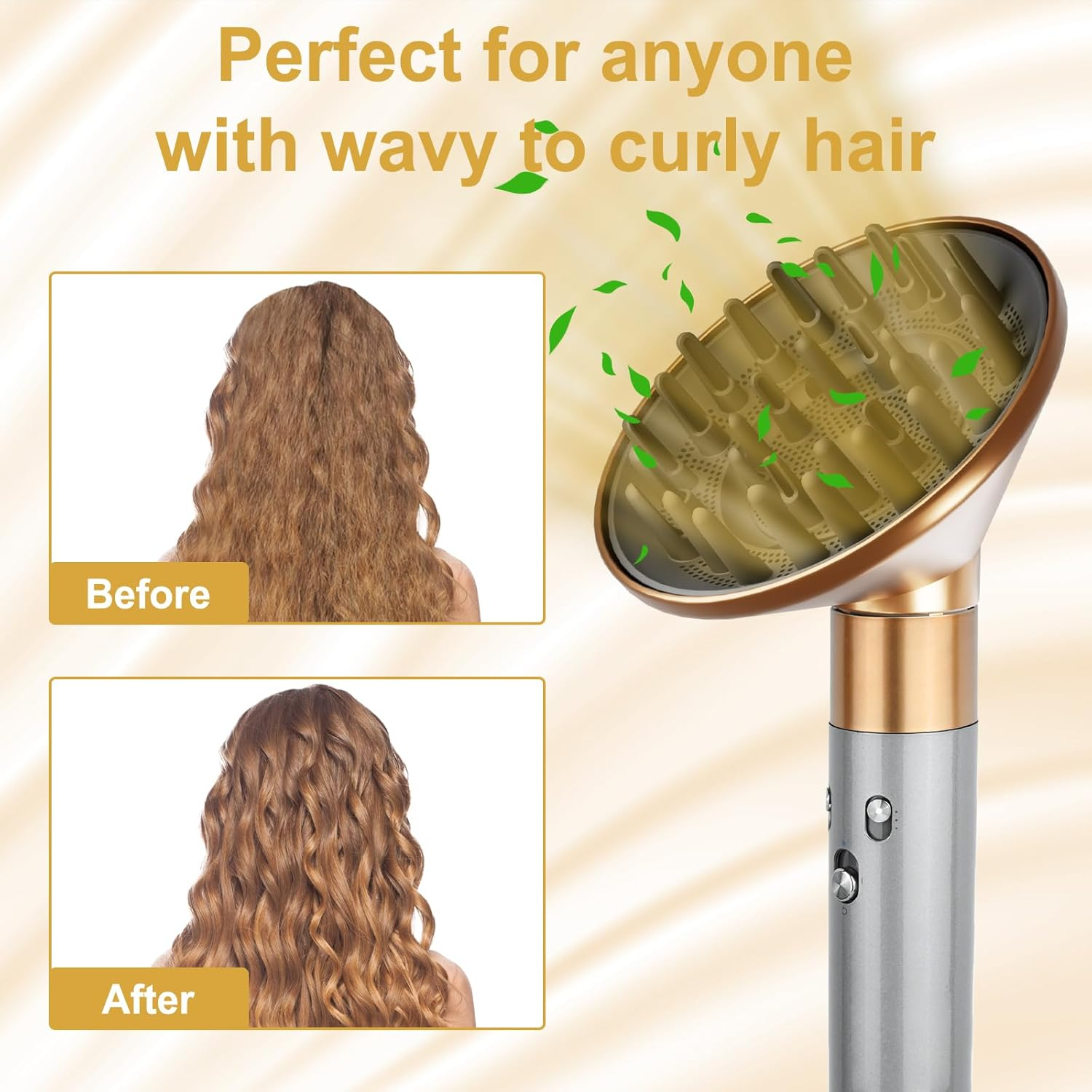 Large Hair Diffuser Attachment for Dyson Airwrap, Upgraded 6-Inch Diffuser Nozzle Compatible with Airwrap Styler, Curl-Defining Attachment for Wavy Curly Coil Hair, Gold image number 1