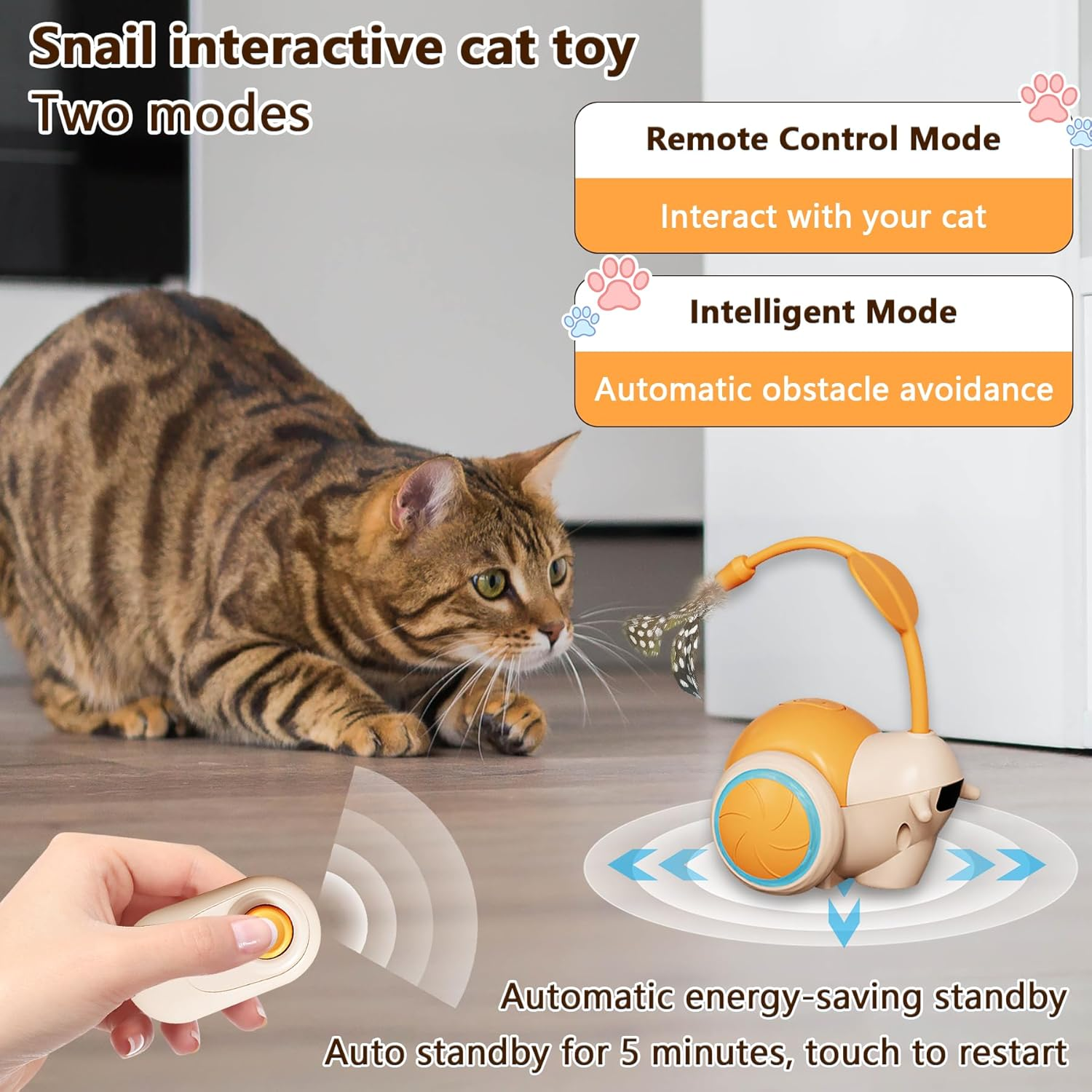 Oiuyamn Interactive Smart Cat Toys, Automatic Obstacle Avoidance Cat Toys, Cat Mouse Toys for Bored Indoor Cats image number 3