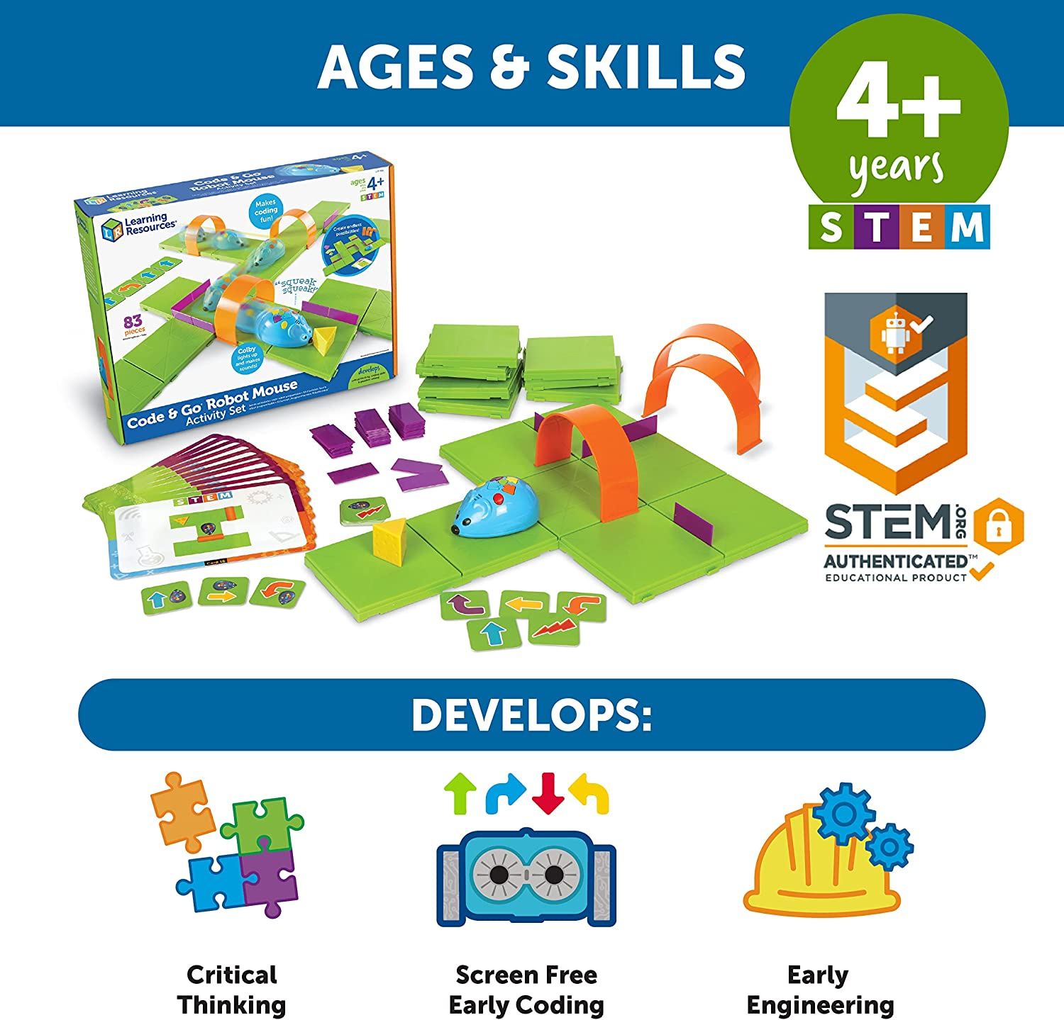 Learning Resources LER2831 Code & Go Robot Mouse Activity Set, 83 Pieces Multi-Color image number 1