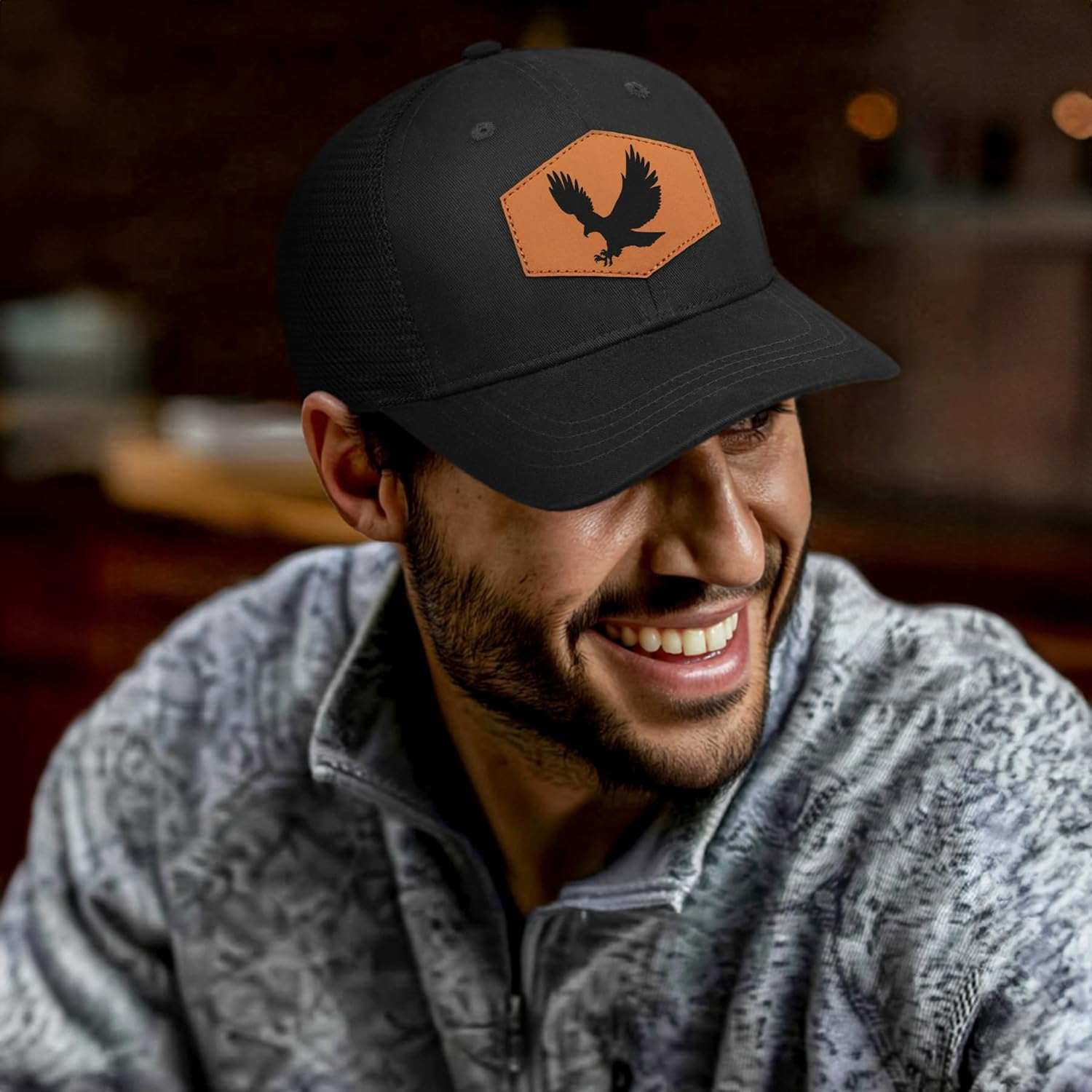 Eagle Baseball Cap for Eagle Lovers,Leather Trucker Hat Snapback Hat for Men Women Brown