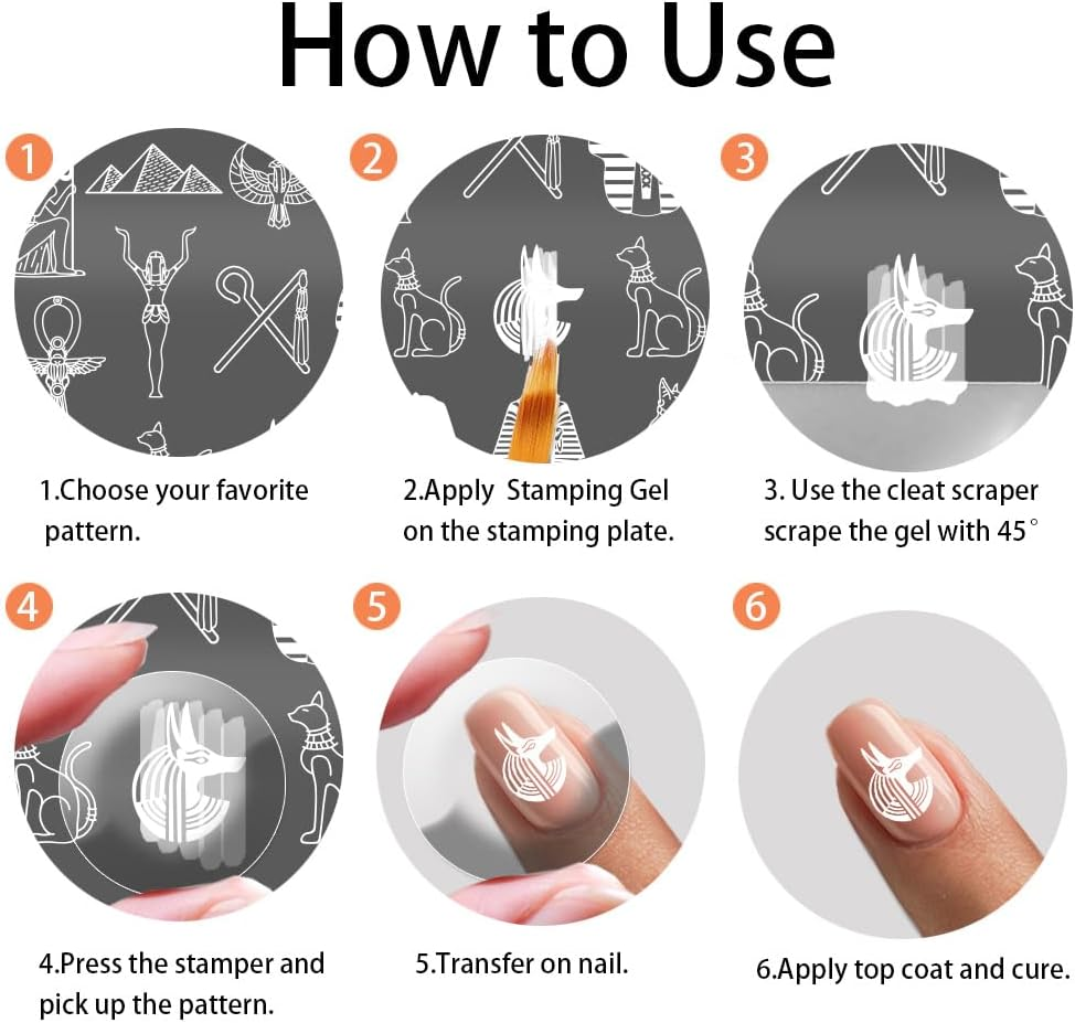 PH Pandahall 5Pcs Egyptian Elements Nail Stamping Plates, Pharaoh Mummy Nail Art Templates Snake Nail Art Stencil Stainless Steel Nail Image Plates for Women Nail Design Print Manicure Salon image number 6