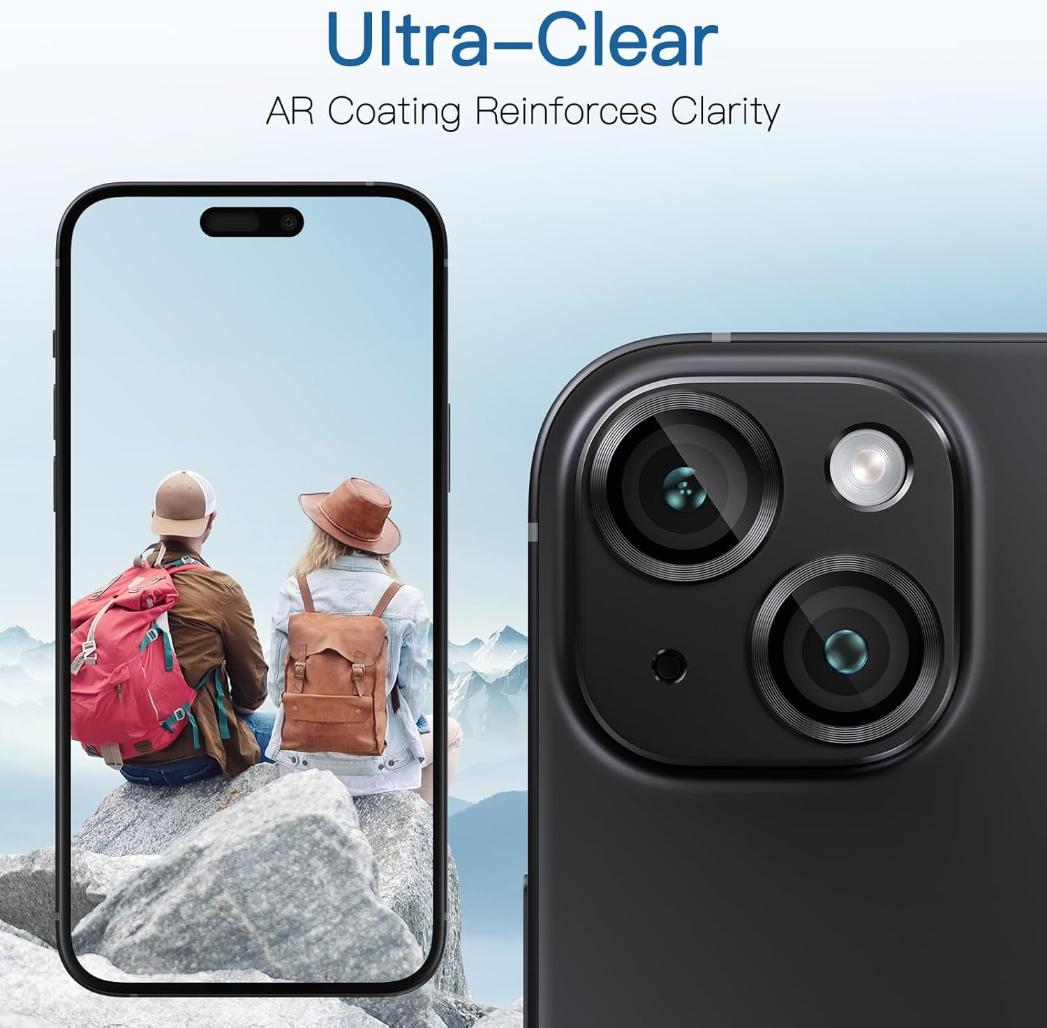 Giftorld [2 Pack Camera Lens Protector for Iphone 15/15 Plus, 9H Tempered Glass,Aviation Aluminum Plate Cover,Night Circle,Hd Clarity,Case Friendly,Easy Installation-Black