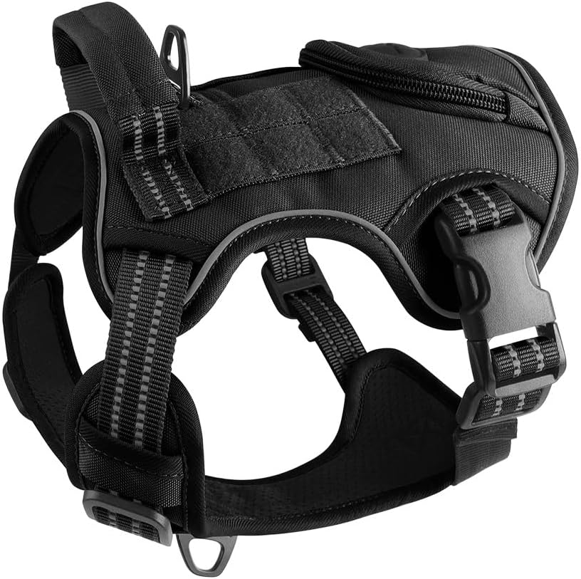 UOSIA No Pull Tactical Dog Harness Escape Proof Molle Dog Vest Harness Reflective Adjustable Military Service Dog Harness with Handle for Training Hunting Walking
