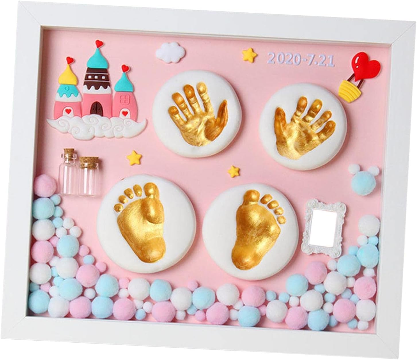 Baby Picture Photo Frame Footprint & Handprint Kit DIY for Newborn Kids Gift with Gift Box Pink image number 3