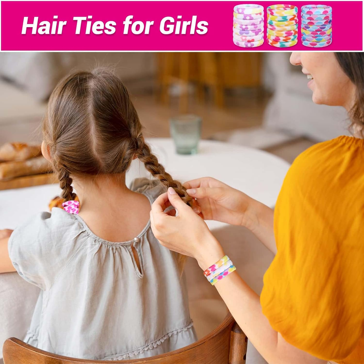 Anezus 54Pcs Hair Ties for Girls and Women, Nylon No Damage Elastics Hair Bands Ponytail Holders, Soft Hair Ties Hair Accessories for Thick Straight Curly Hair, Multi-Colored A - Black image number 7