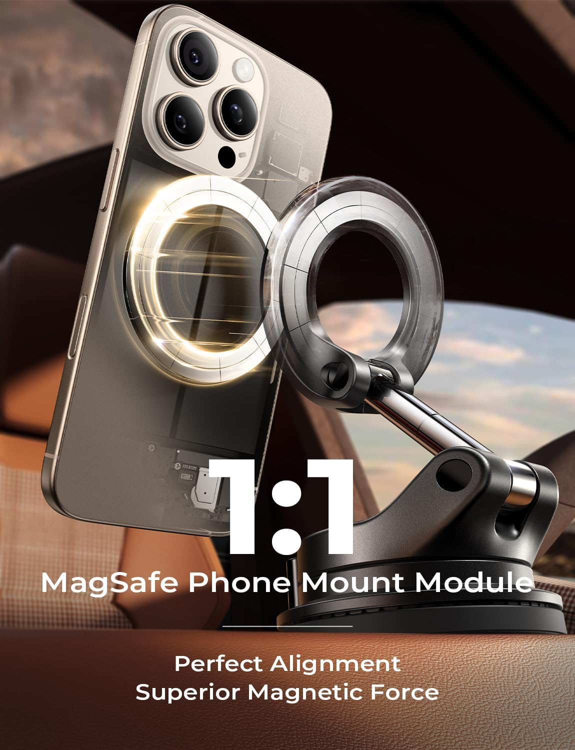 LISEN Suction Cup Phone Mount, Vacuum Magnetic Phone Holder, 360&deg; Adjustable for Magsafe Car Holder Foldable Suction Phone Mount for Car Truck Boat, Vacuum Magnetic Phone Stand, for Iphone 16 Pro Max