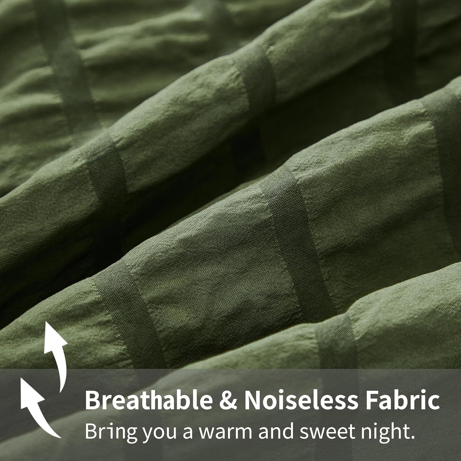 Avelom Dark Olive Green Seersucker Queen Comforter Bed Set (90X90 Inches), 3 Pieces-100% Soft Washed Microfiber Lightweight Comforter with 2 Pillowcases, All Season down Alternative image number 4