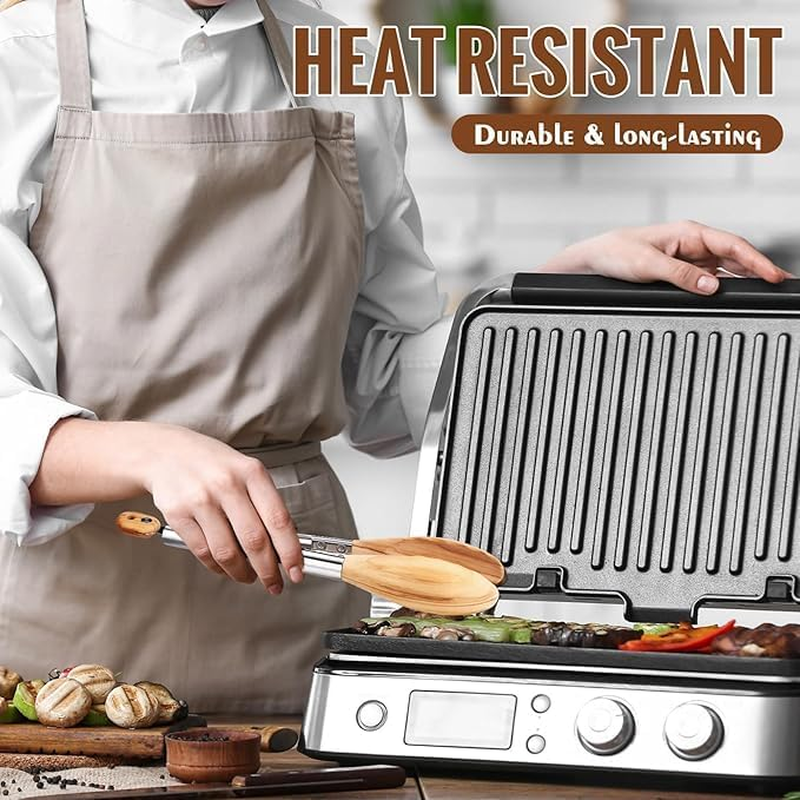 Cooking Tongs (2) Wooden Kitchen Tongs Long Handle with Non-Slip Grip,Wooden Utensil Set for Serving Salad Desserts Flipping Burgers Grilling Etc image number 2