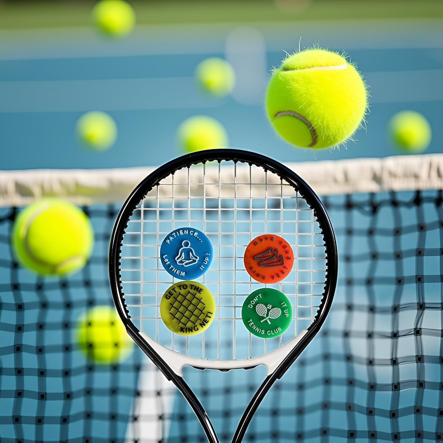 Tennis Racket Vibration Dampener, 8Pcs Funny Tennis Racket Damper Shock Absorber, Silicone Funny Word Racquet Dampener Keep You on Your Tennis image number 5