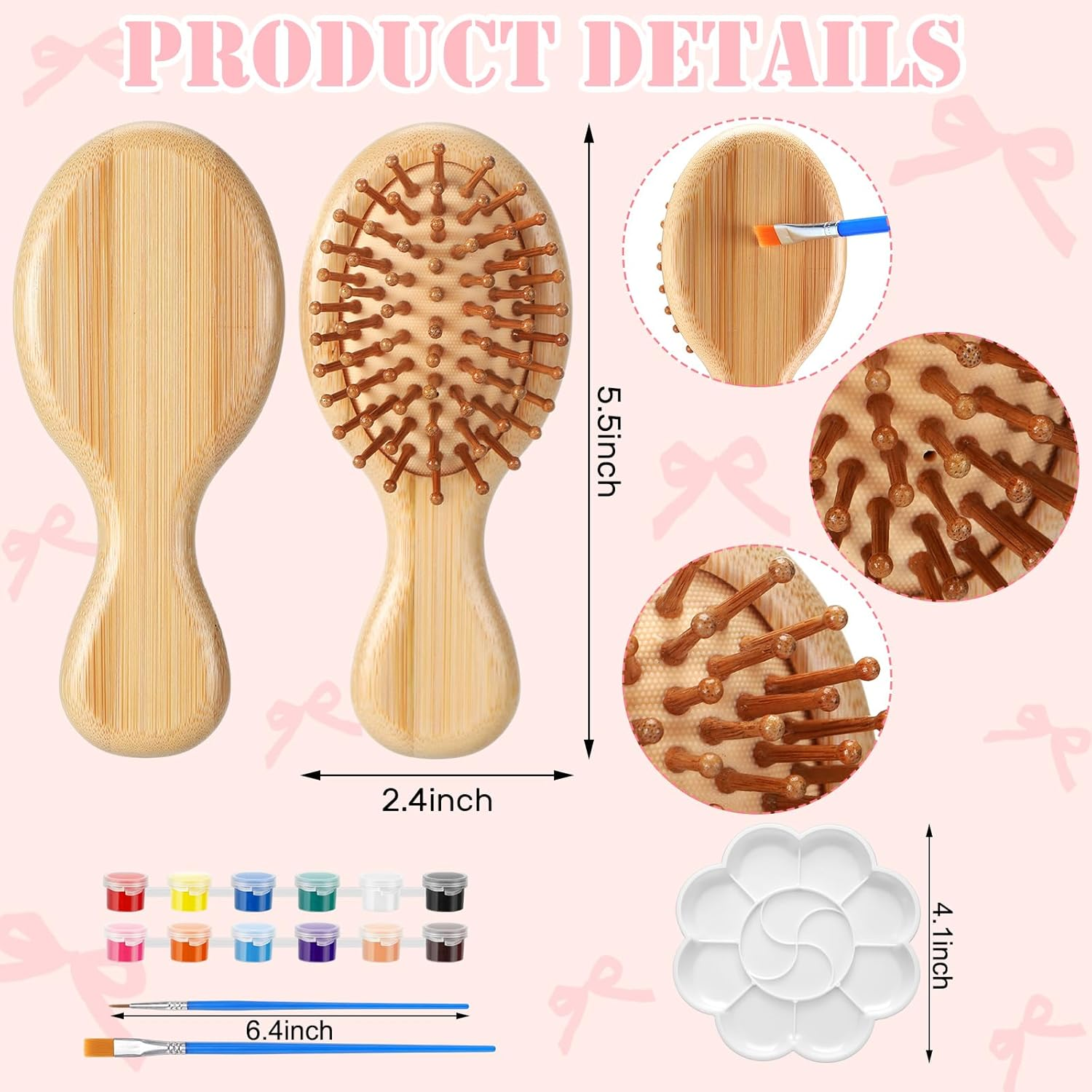 Meanplan 12 Set DIY Wooden Hairbrush Painting Kits Make Your Own Hair Brush Hand-Painted Hairbrush Night Party Supplies with Paint Brush and Palette for DIY Gift Party Crafts (Mini) image number 6