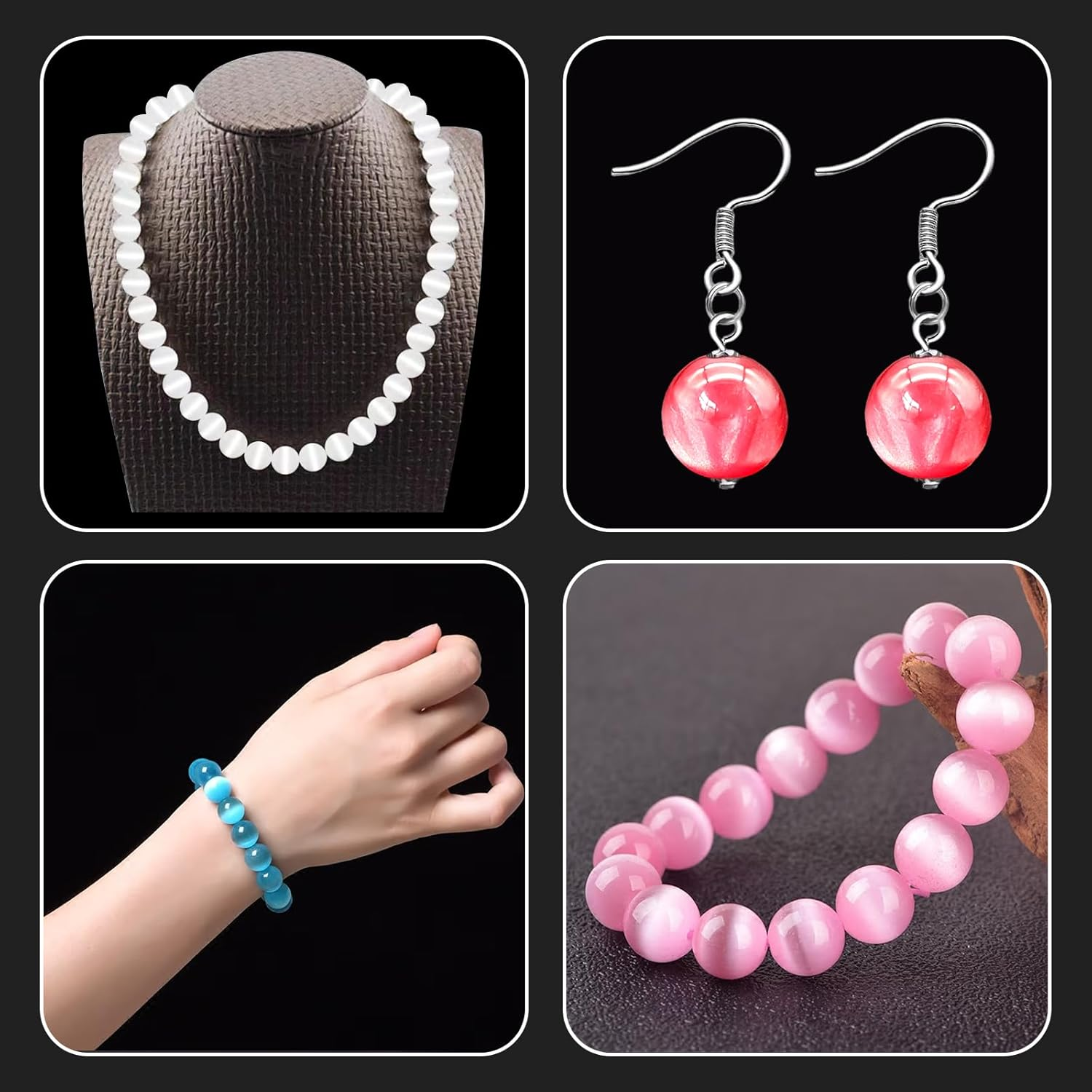 8Mm Cat'S Eye round Beads - Jewelry Making Kit Set of 600Pcs in 15 Vibrant Colors, DIY Bead Craft for Bracelets Necklaces Earring image number 1