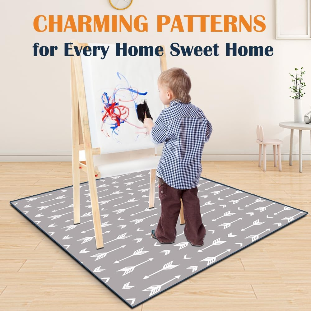 Baby Highchair 130 * 130Cm(51"*51") Splat Floor Mat Anti-Slip Floor Mat Waterproof Baby Playing Square Mat(Gray Arrow-Square) image number 2