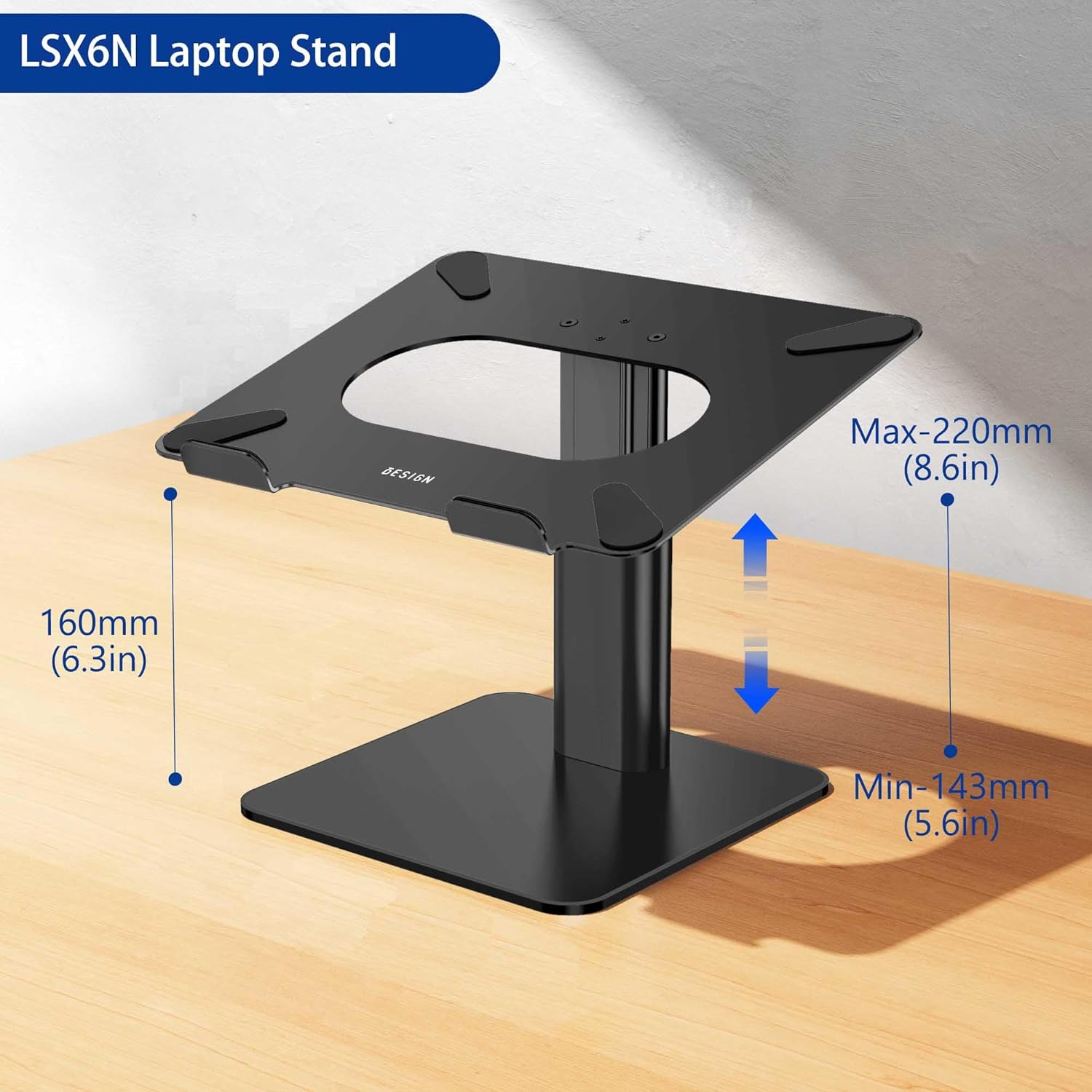BESIGN LSX6N Laptop Stand, Ergonomic Adjustable Notebook Riser Holder, Computer Stand Compatible with Air, Pro, Dell, HP, Lenovo More 10-15.6" Laptops, Black - Silver image number 3