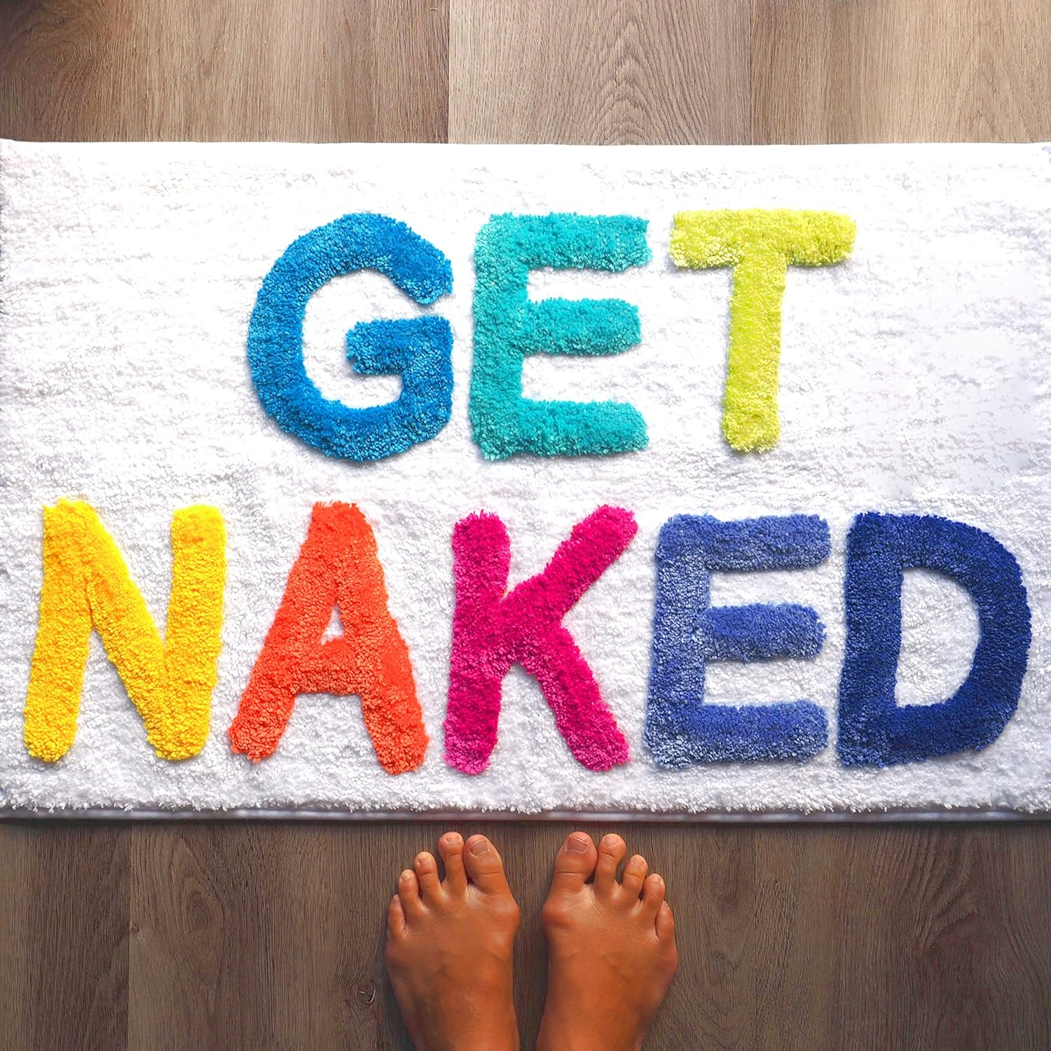 Evovee Get Naked Bath Mat Rainbow Funny Cute Colorful Bathroom Rugs Multicolor White Rug Shower Funny Bathroom Decor Fun Cute Bath Mat Non-Slip image number 3