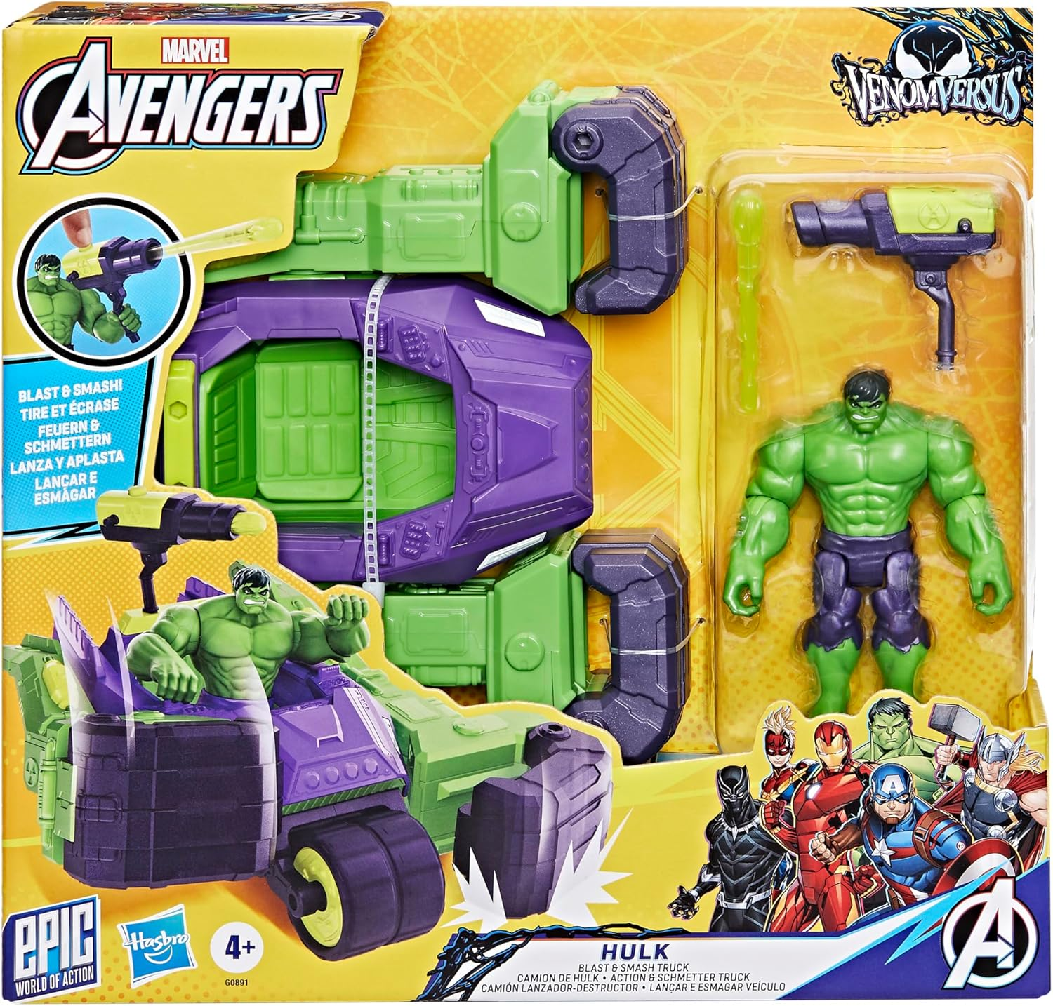 Marvel Avengers Venomversus Epic World of Action Hulk Blast & Smash Truck Figure & Vehicle Set, 4-Inch (10 Cm) Super Hero Toys for Kids Ages 4+