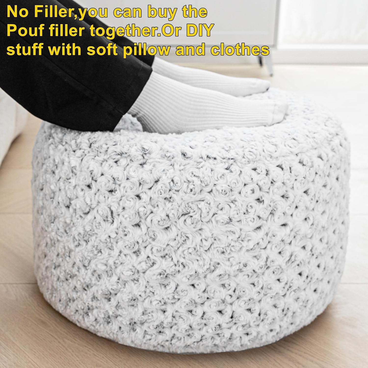 Unstuffed Ottoman Pouf Cover &ndash; 51X31Cm Footstool Slipcover, Storage Ottoman Foot Rest, Floor Pouf & Footrest Cushion Cover Only (Snow Gray) image number 6