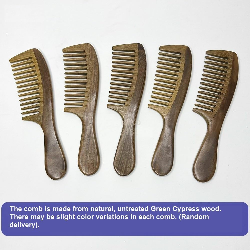 Handcrafted Green Cypress Wood Comb &ndash; Wide Teeth, Aromatic & Ergonomic Handle image number 4